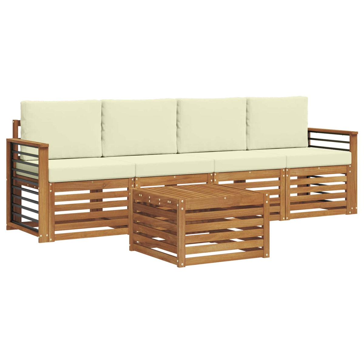 Outdoor-Sofagarnitur 5 stk. Natur und Creme Massivholz Akazie