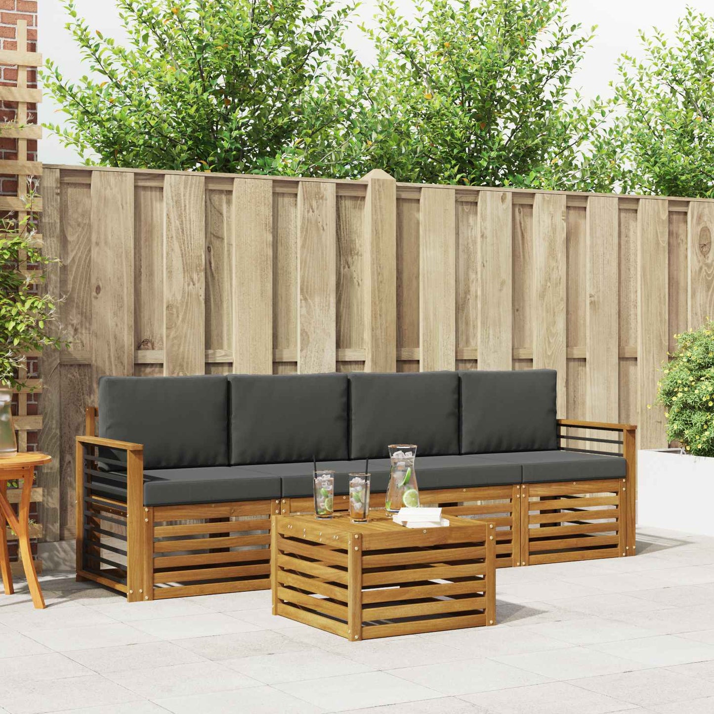 Outdoor-Sofagarnitur 5 stk. Natur und Anthrazit