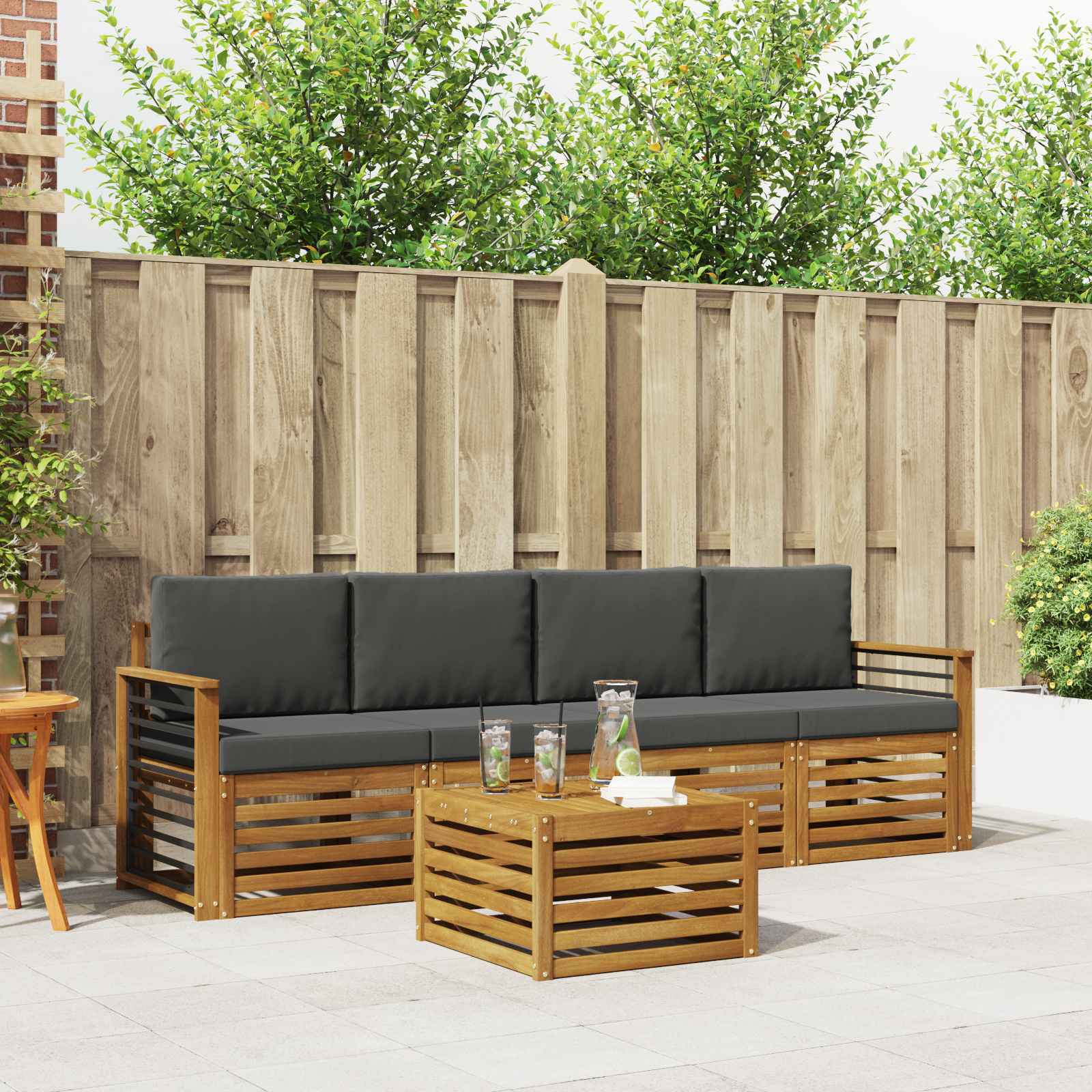 Outdoor-Sofagarnitur 5 stk. Natur und Anthrazit