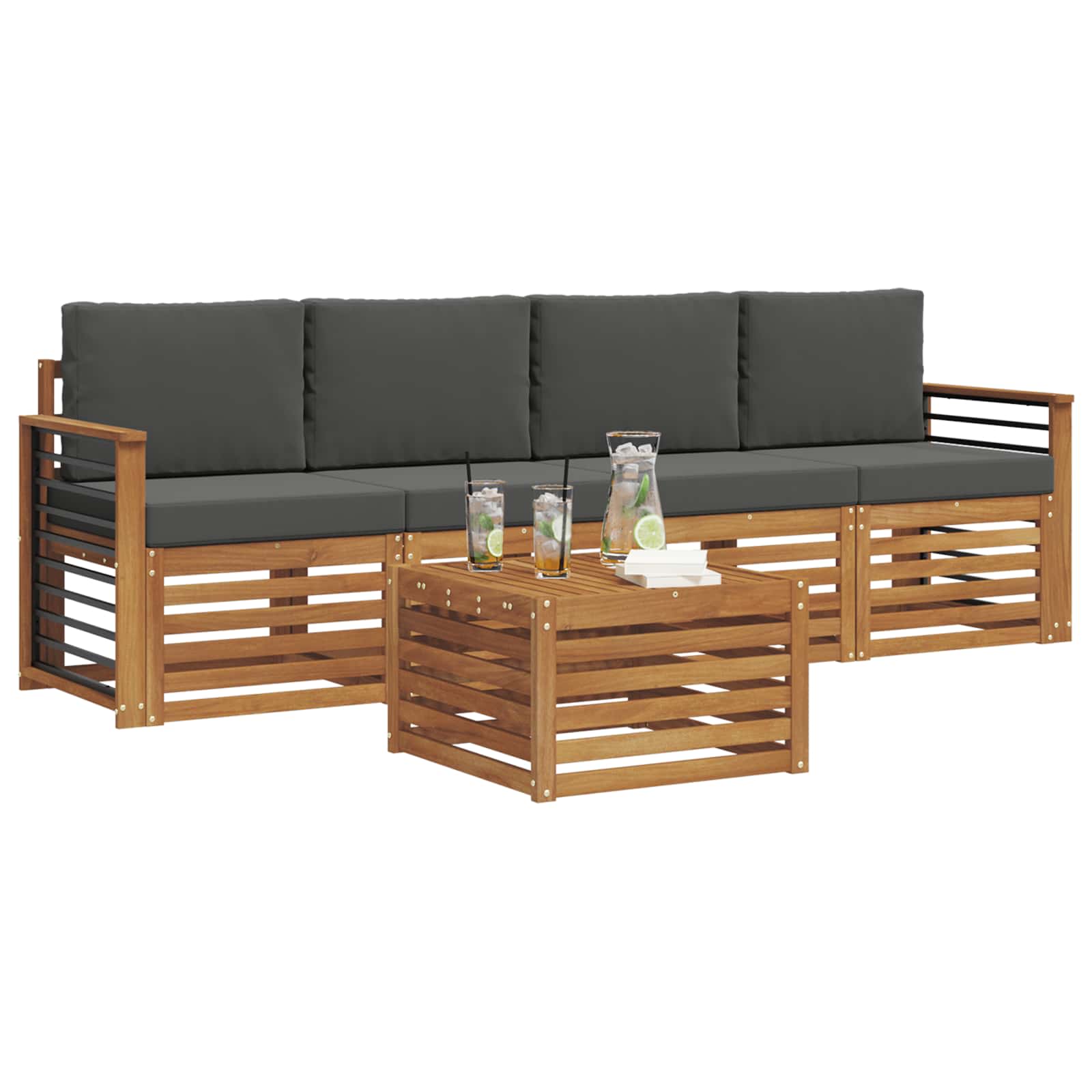 Outdoor-Sofagarnitur 5 stk. Natur und Anthrazit
