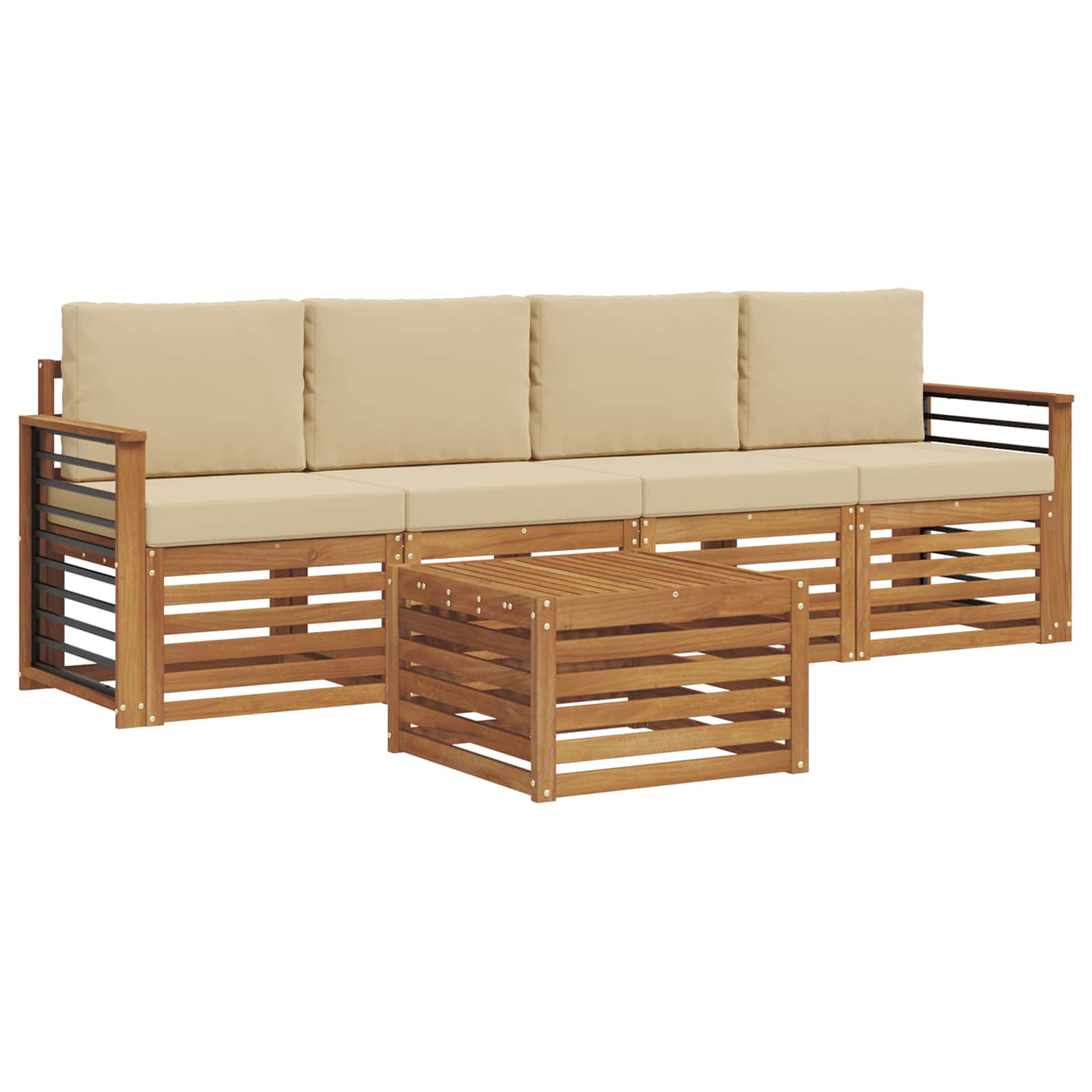 Outdoor-Sofagarnitur 5 pcs Natur und Beige Massivholz Akazie