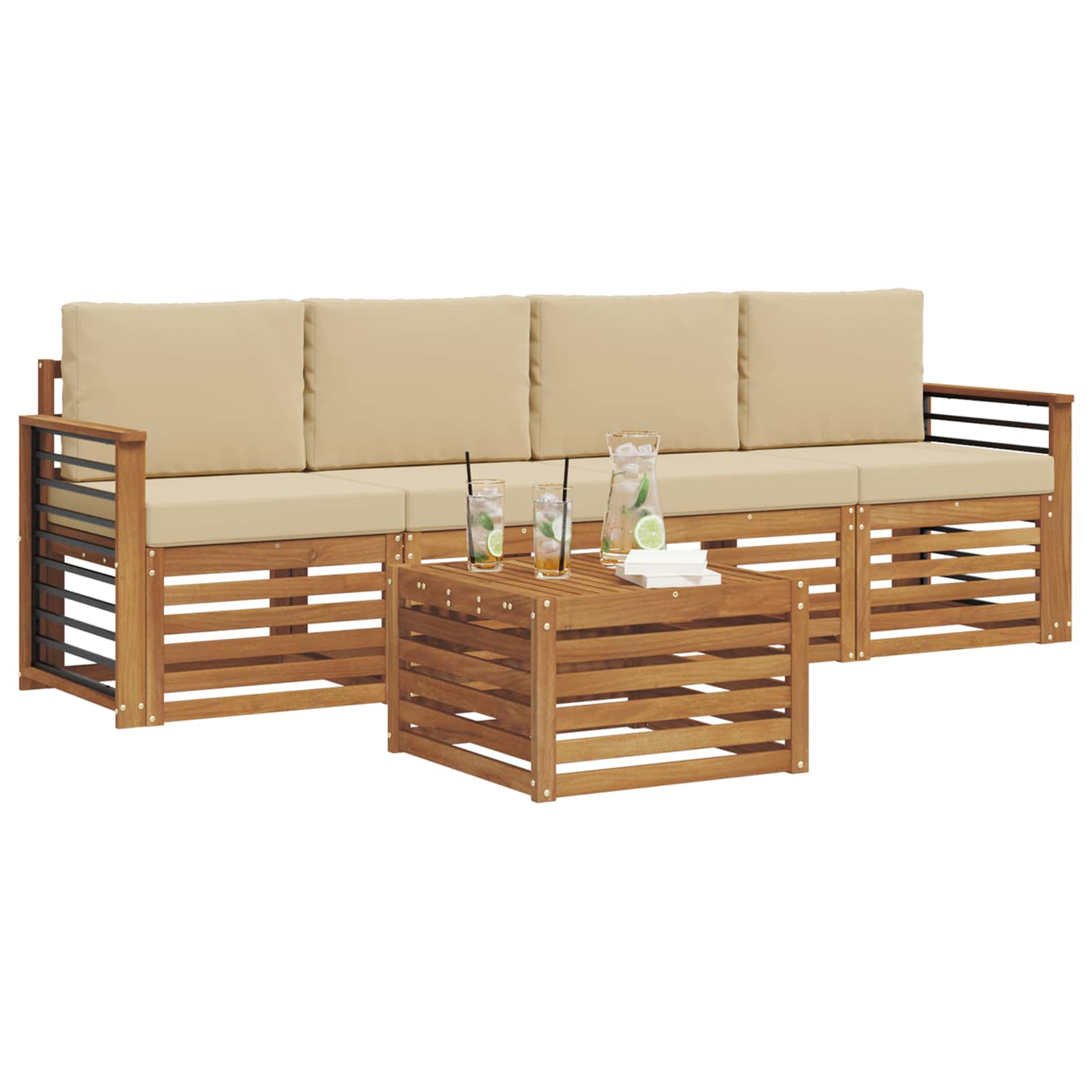 Outdoor-Sofagarnitur 5 pcs Natur und Beige Massivholz Akazie