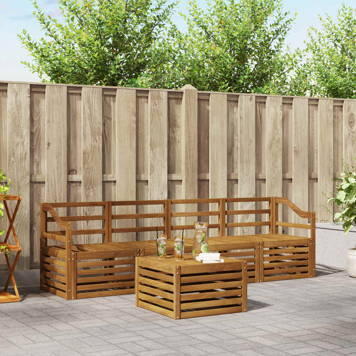 Outdoor-Sofagarnitur 5 stk. Natur Massivholz Akazie