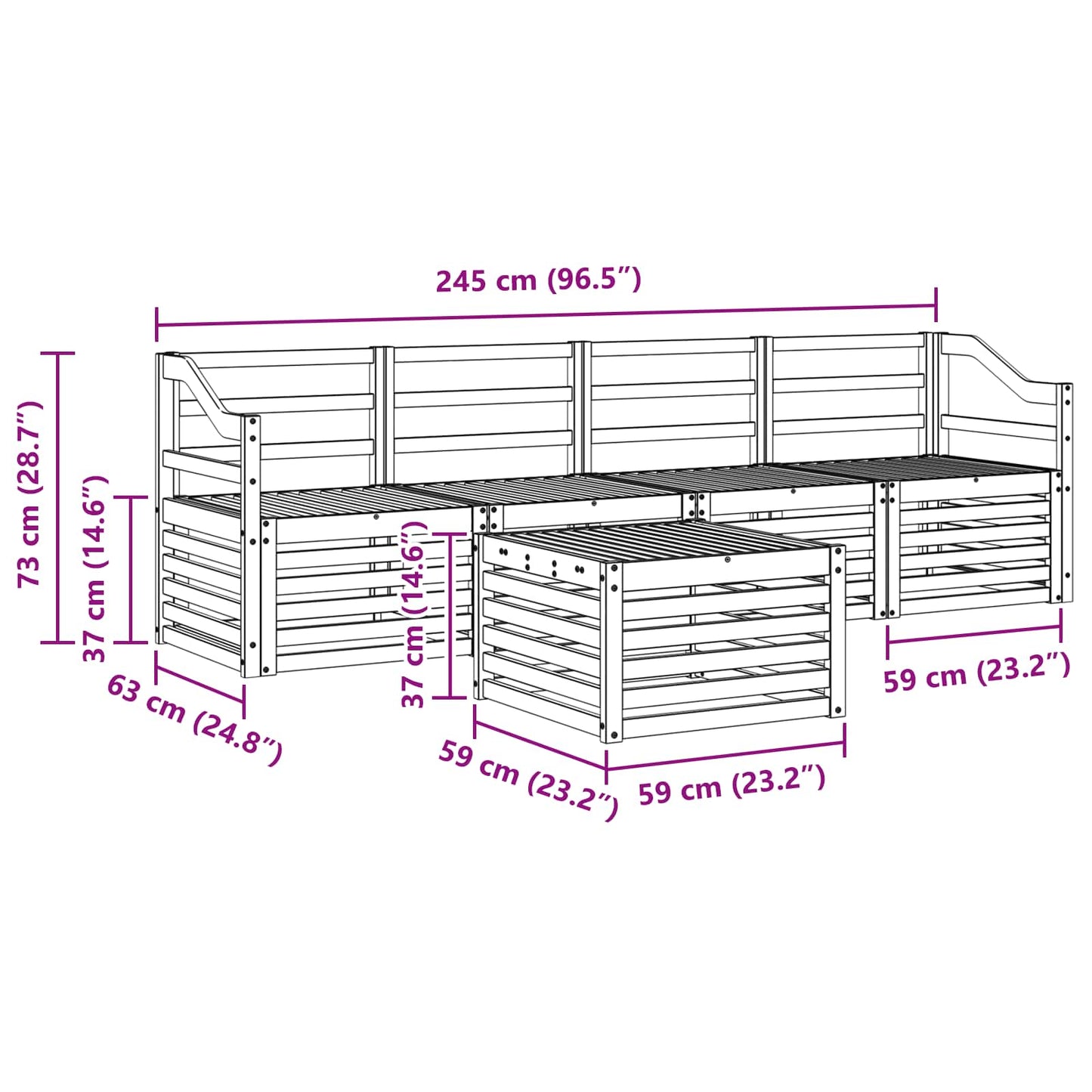 Sofagarnituren 5 pcs Natur Massivholz Akazie