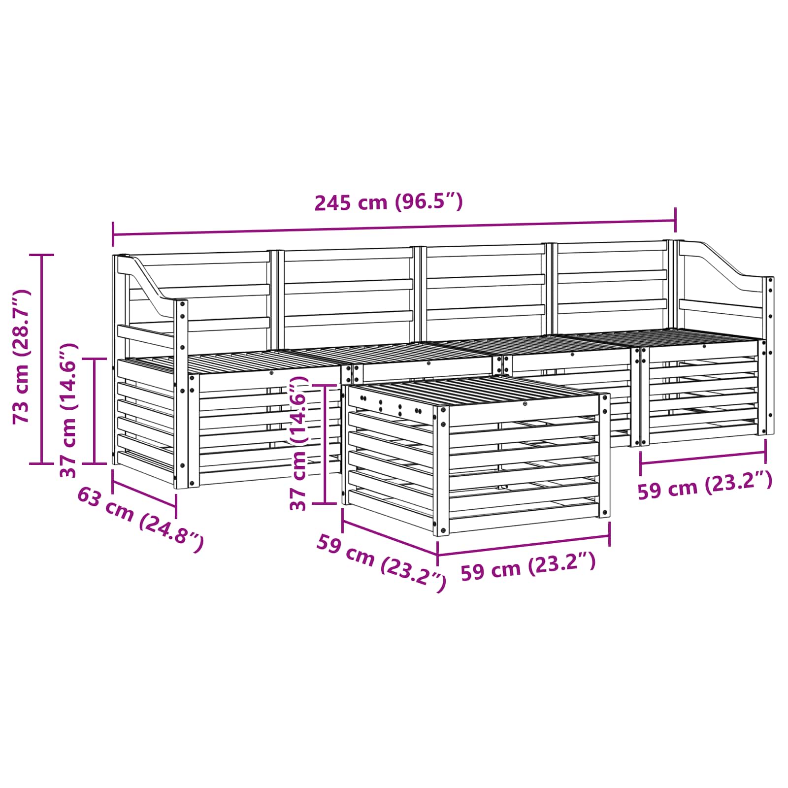 Sofagarnituren 5 pcs Natur Massivholz Akazie