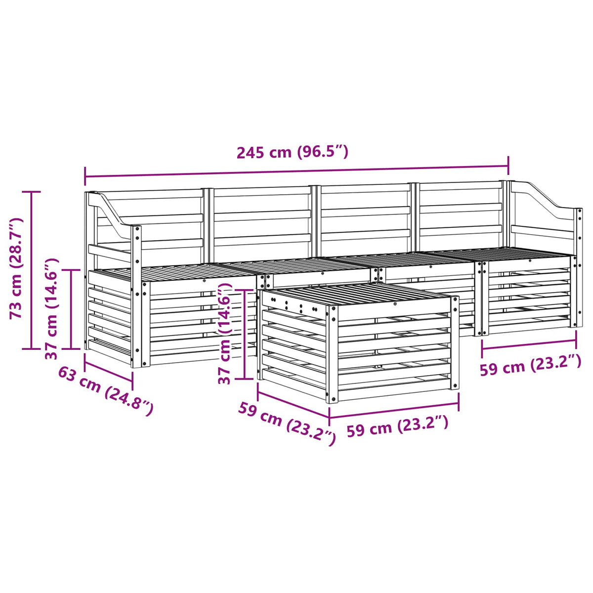 Outdoor-Sofagarnitur 5 stk. Natur Massivholz Akazie