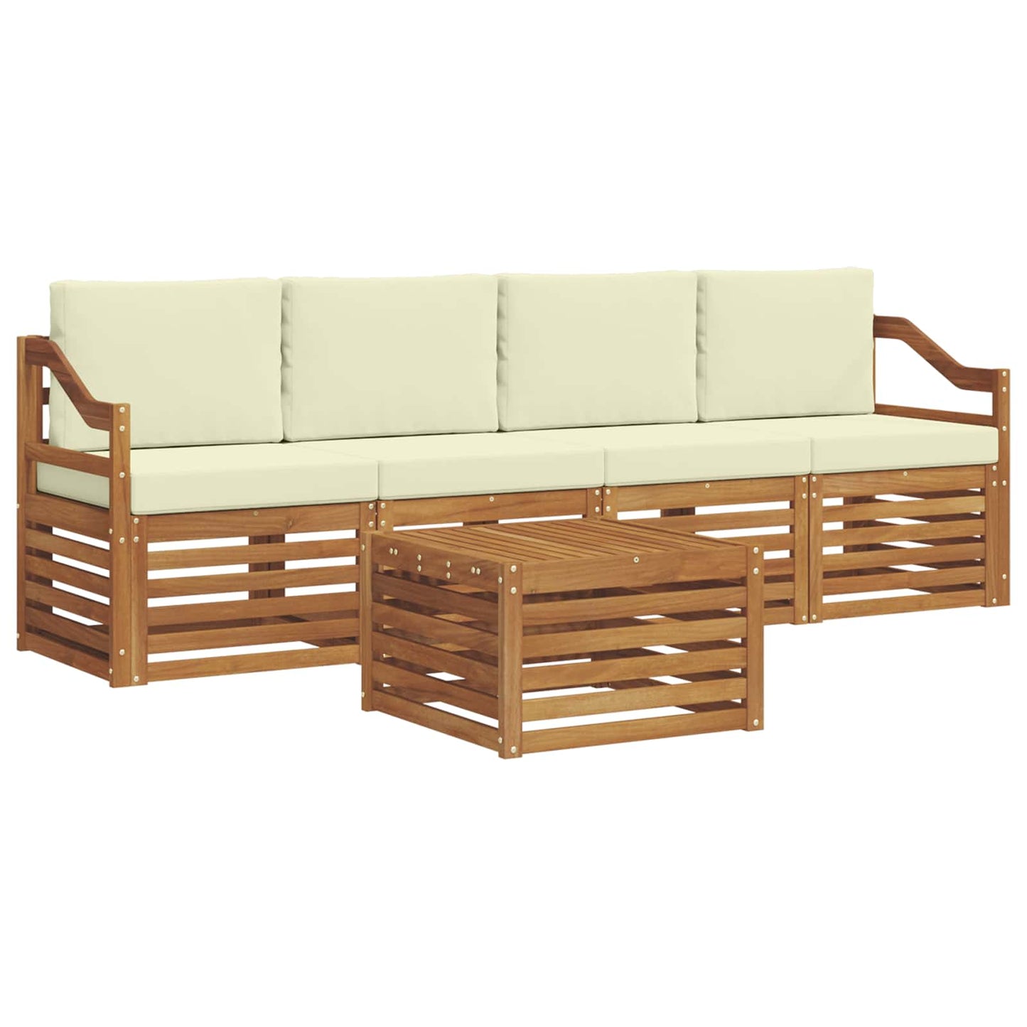 Outdoor-Sofagarnitur 5 stk. Natur und Creme Massivholz Akazie