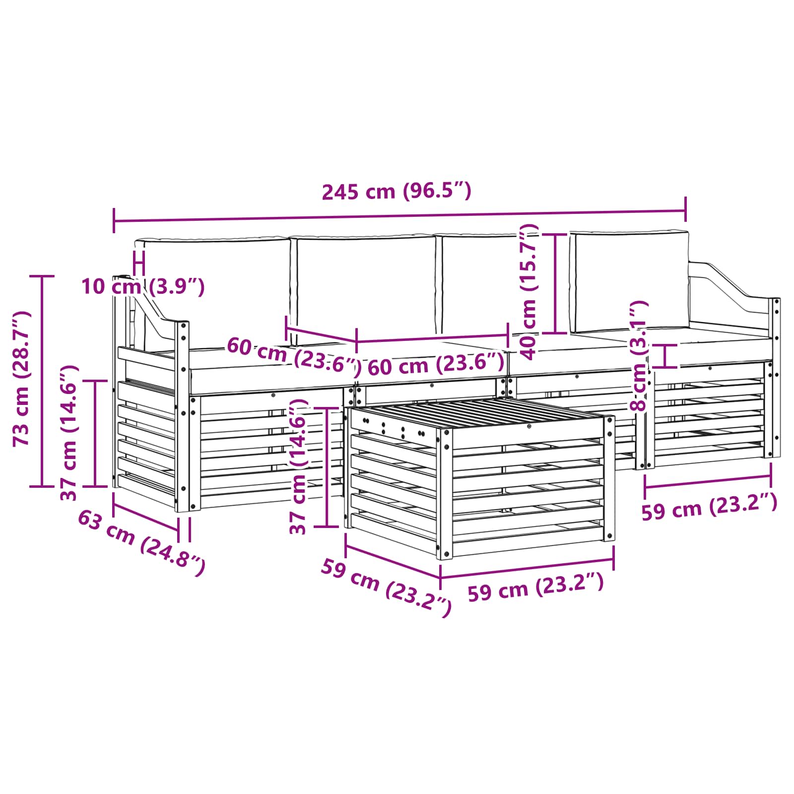 Outdoor-Sofagarnitur 5 stk. Natur und Creme Massivholz Akazie