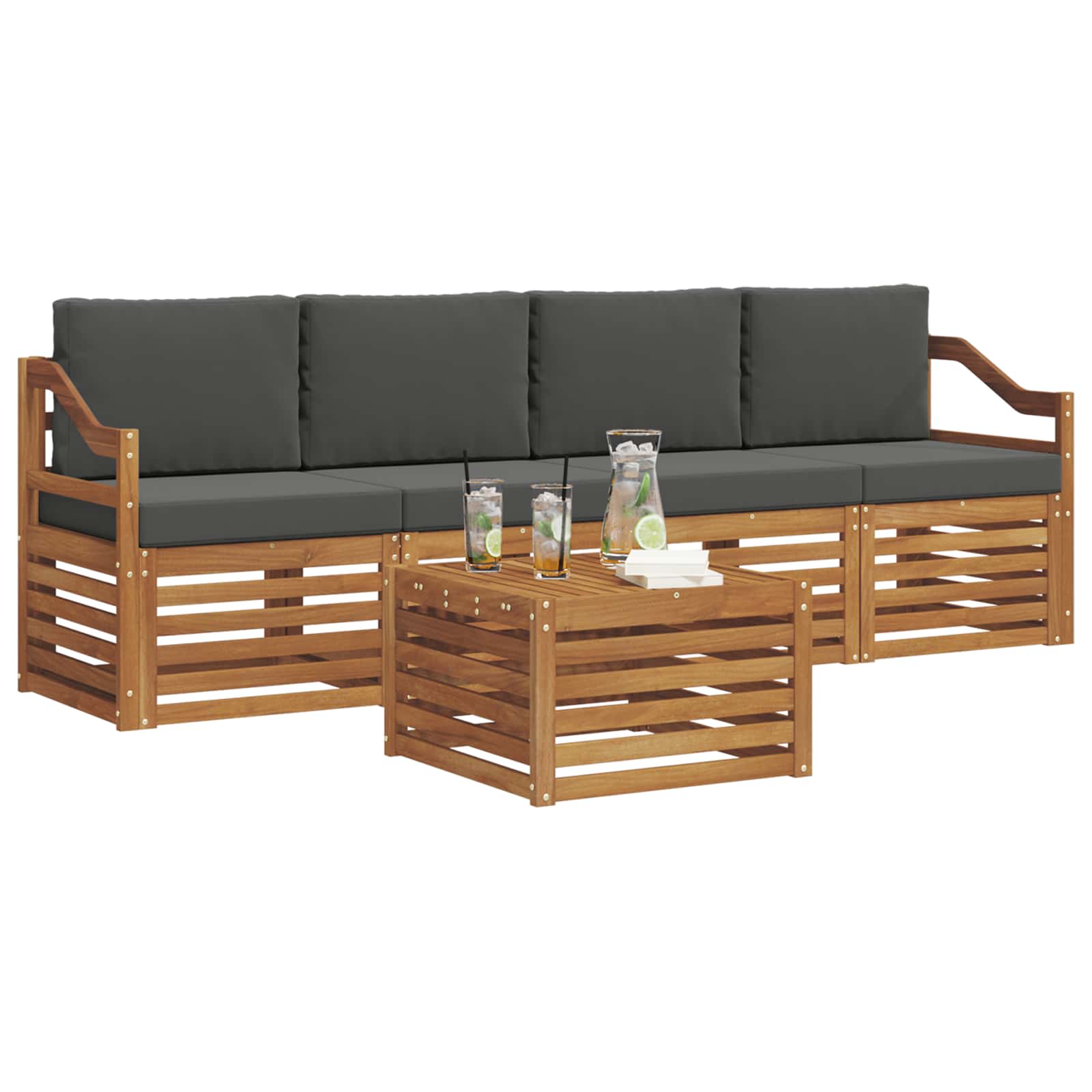 Outdoor-Sofagarnitur mit Kissen 5 pcs Natur und Anthrazit