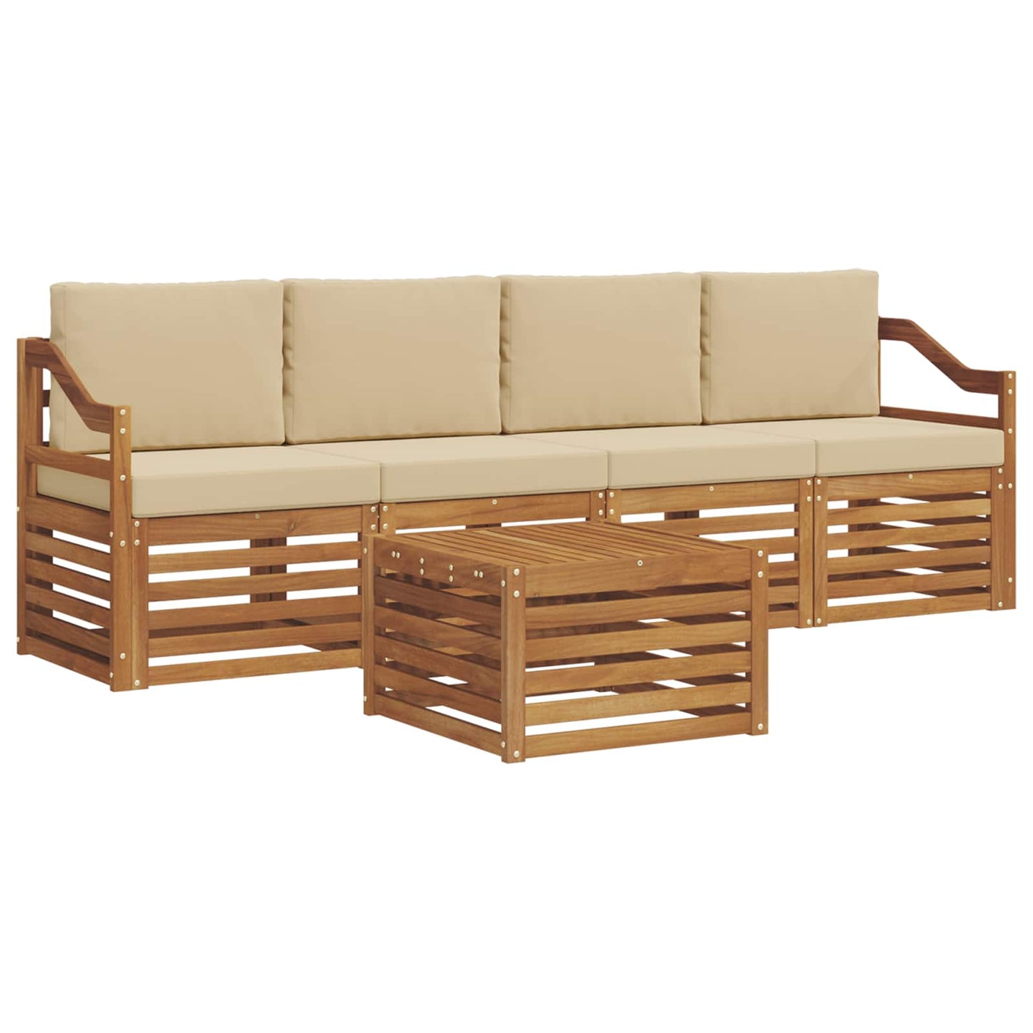 Outdoor-Sofagarnitur 5 pcs Natur und Beige Massivholz Akazie