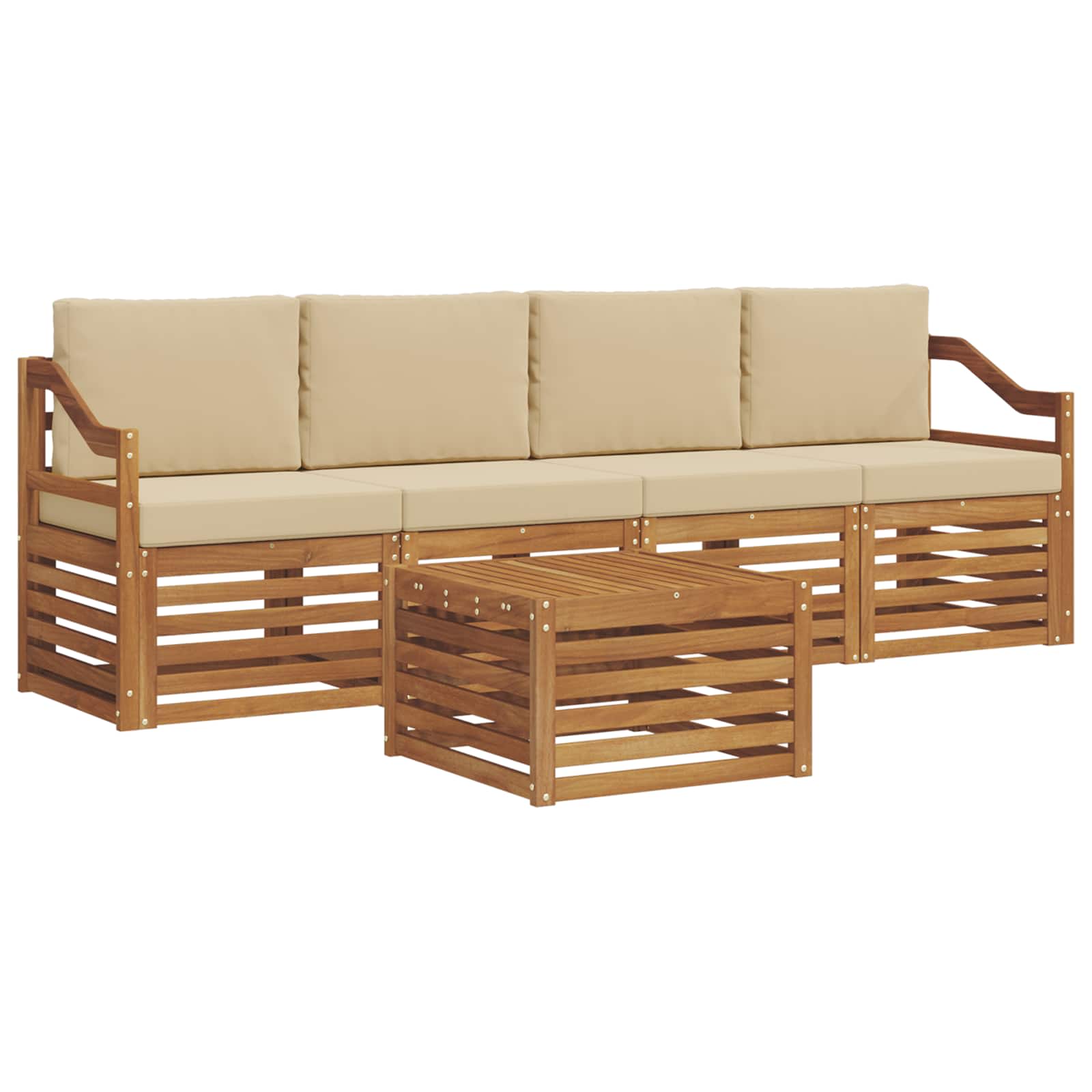 Outdoor-Sofagarnitur 5 pcs Natur und Beige Massivholz Akazie