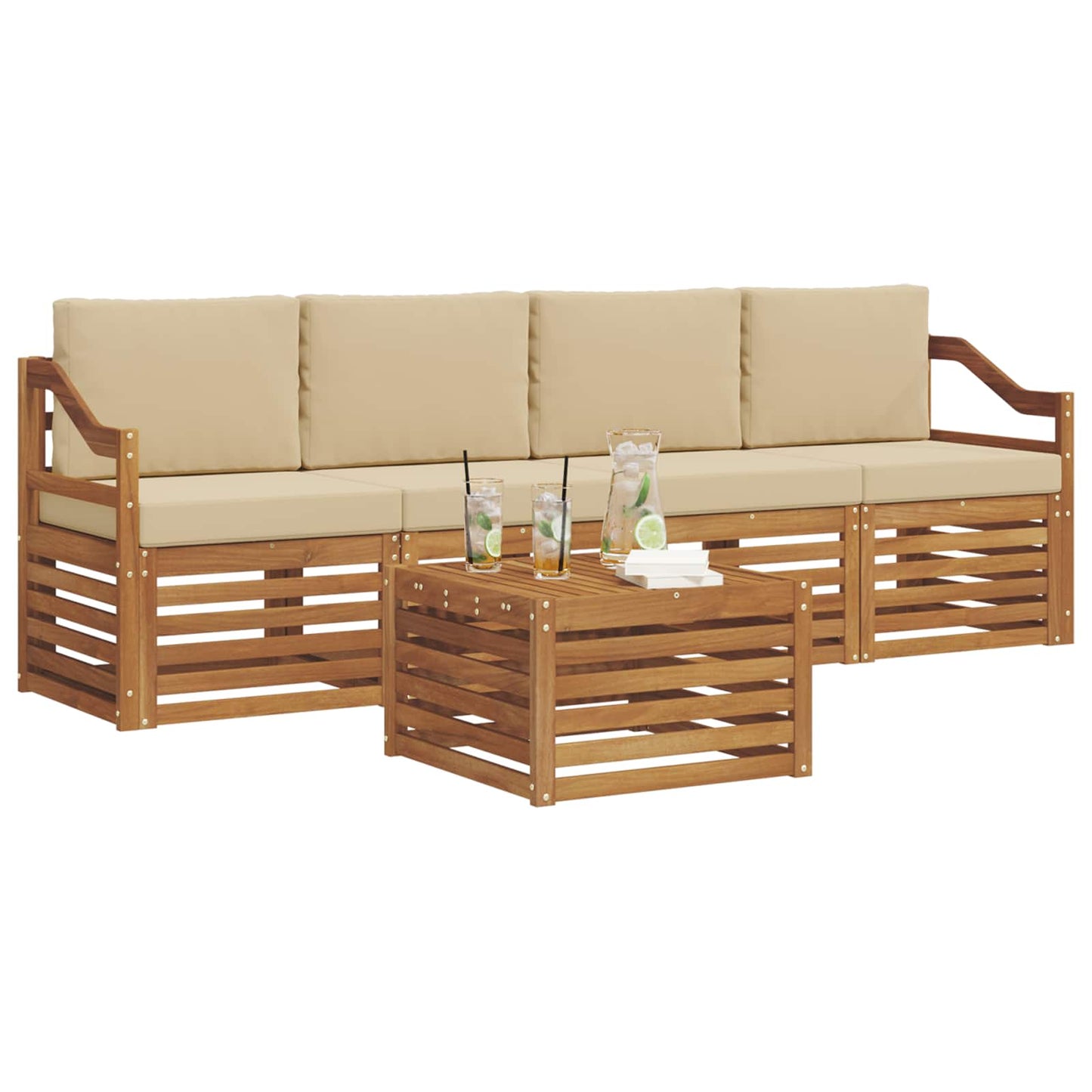 Outdoor-Sofagarnitur 5 pcs Natur und Beige Massivholz Akazie