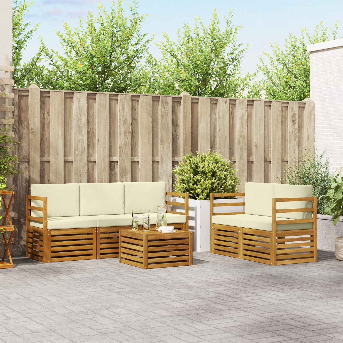 Sofagarnituren 6 pcs Natur und Creme Massivholz Akazie