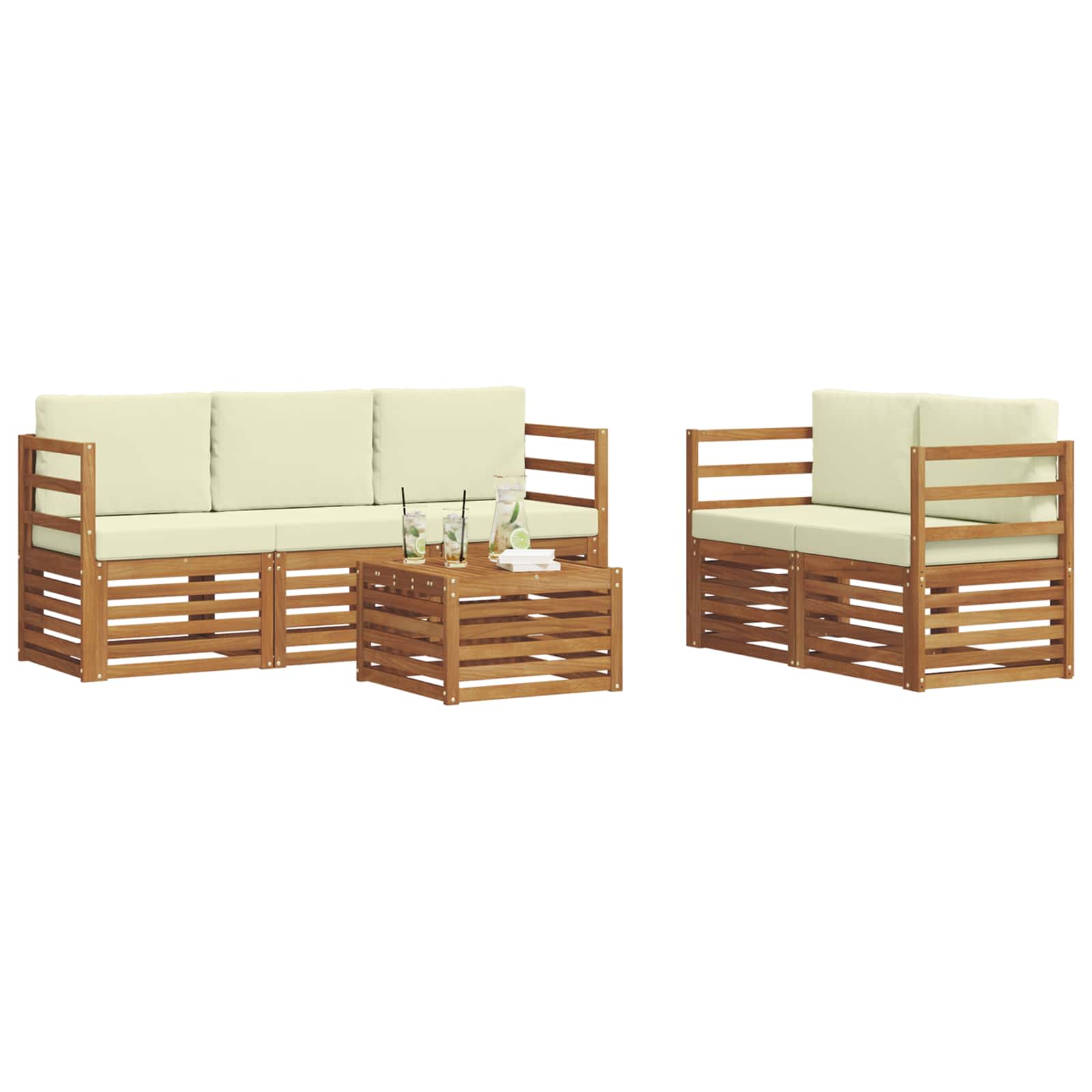 Sofagarnituren 6 pcs Natur und Creme Massivholz Akazie