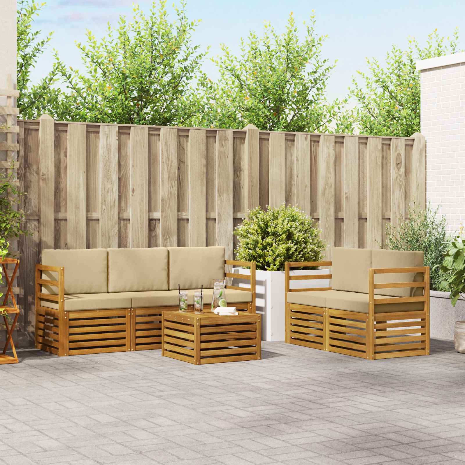 Sofagarnituren 6 pcs Natur und Beige Massivholz Akazie