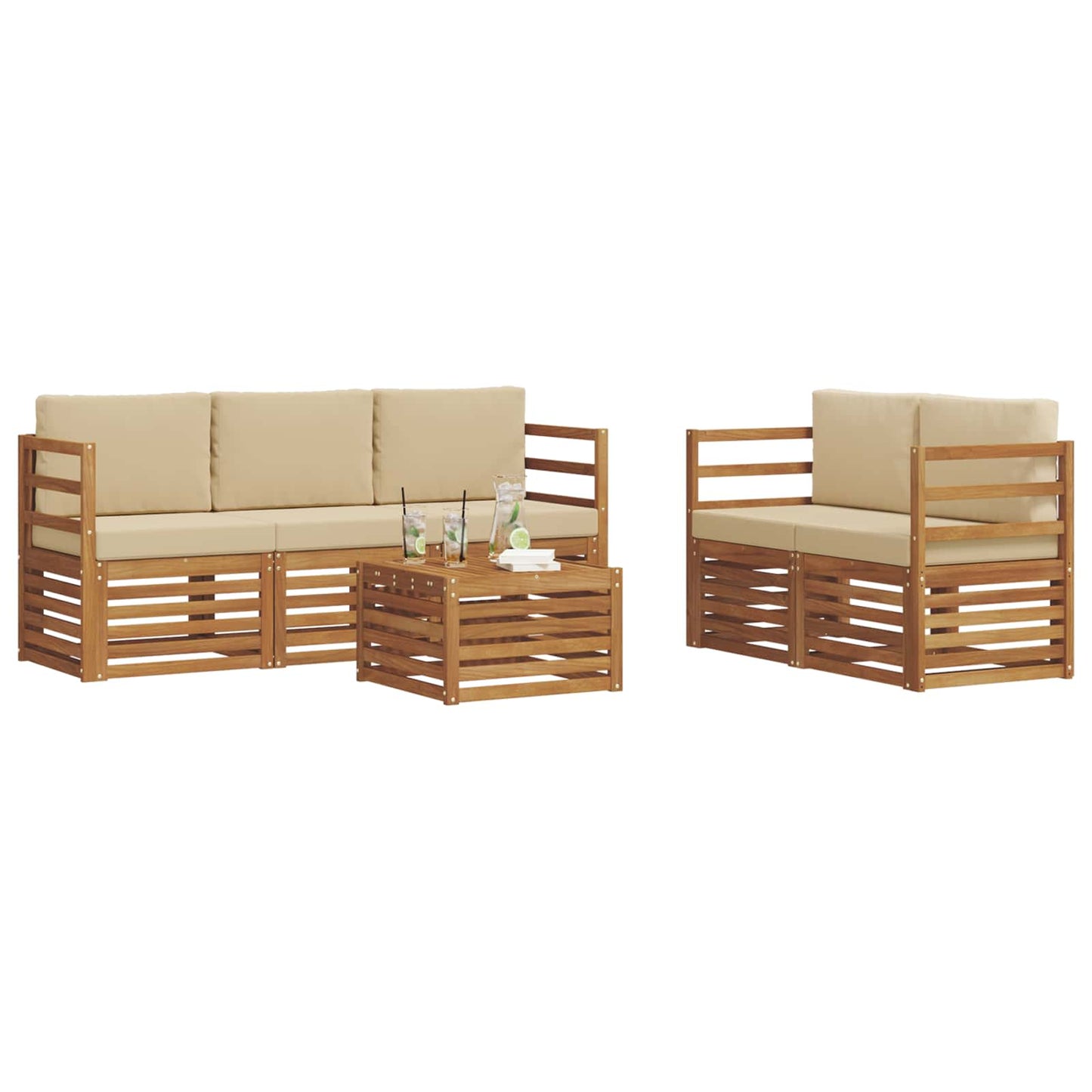 Sofagarnituren 6 pcs Natur und Beige Massivholz Akazie