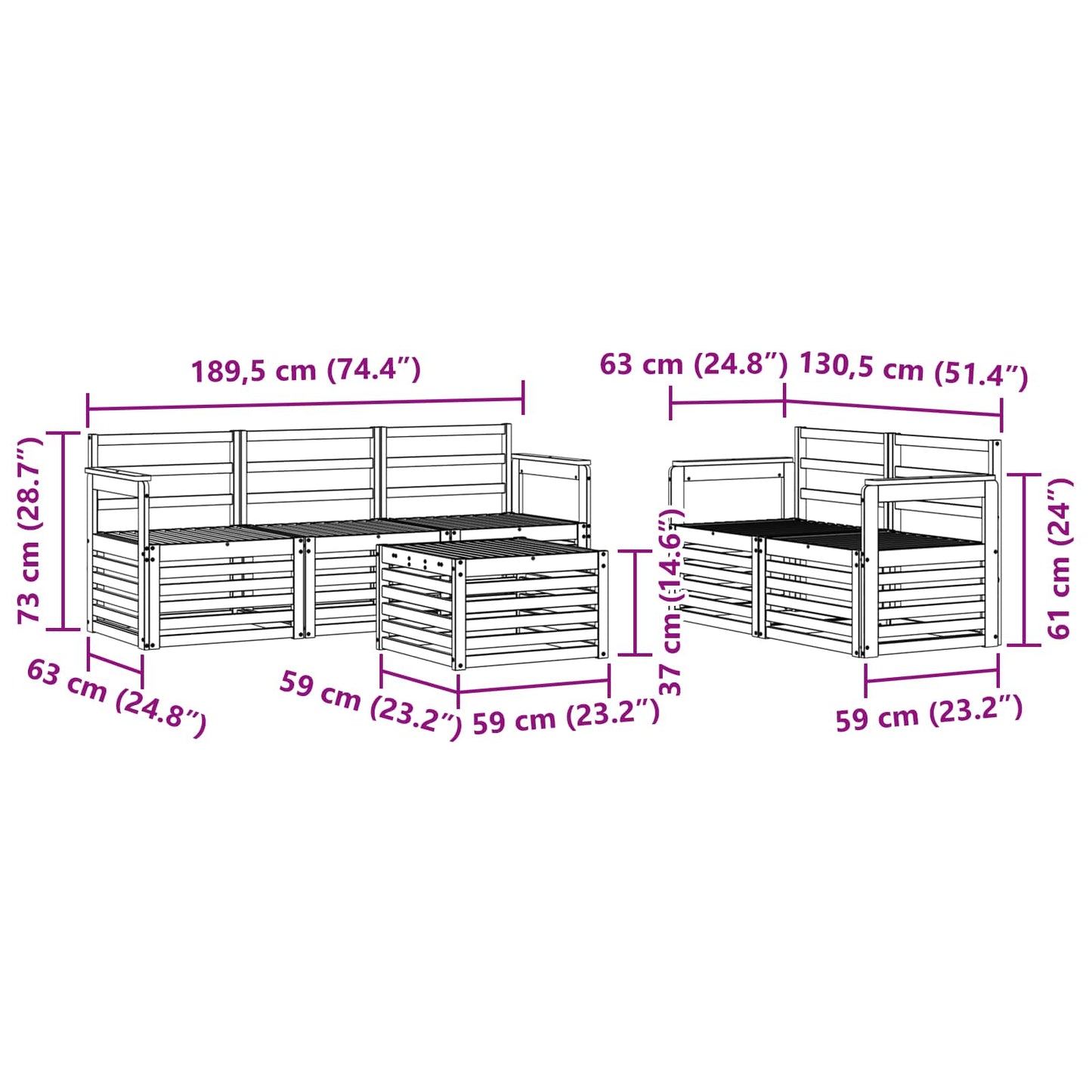 Sofagarnituren 6 pcs Natur Massivholz Akazie