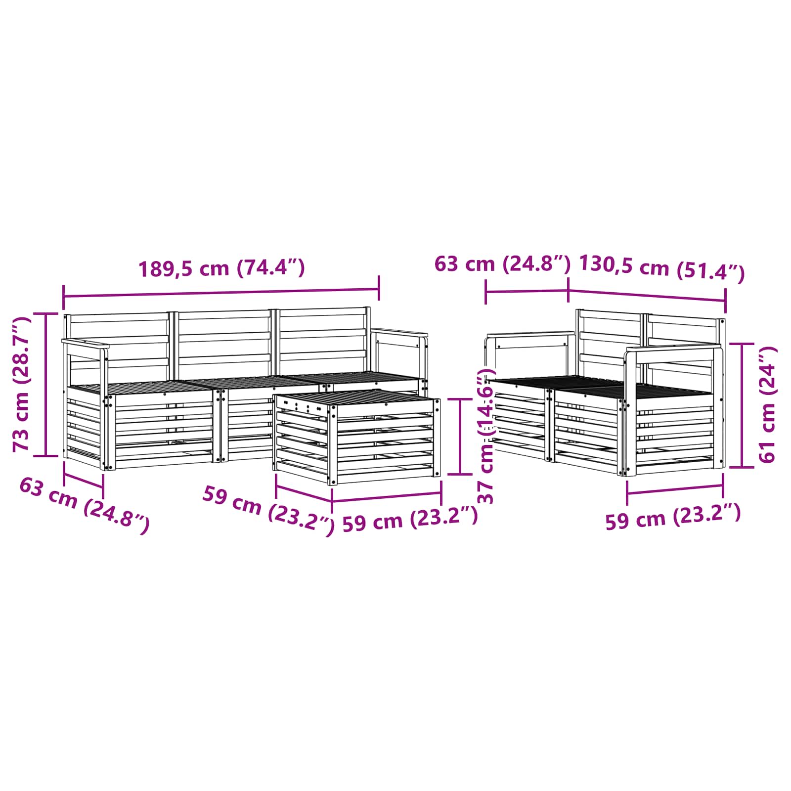 Sofagarnituren 6 pcs Natur Massivholz Akazie