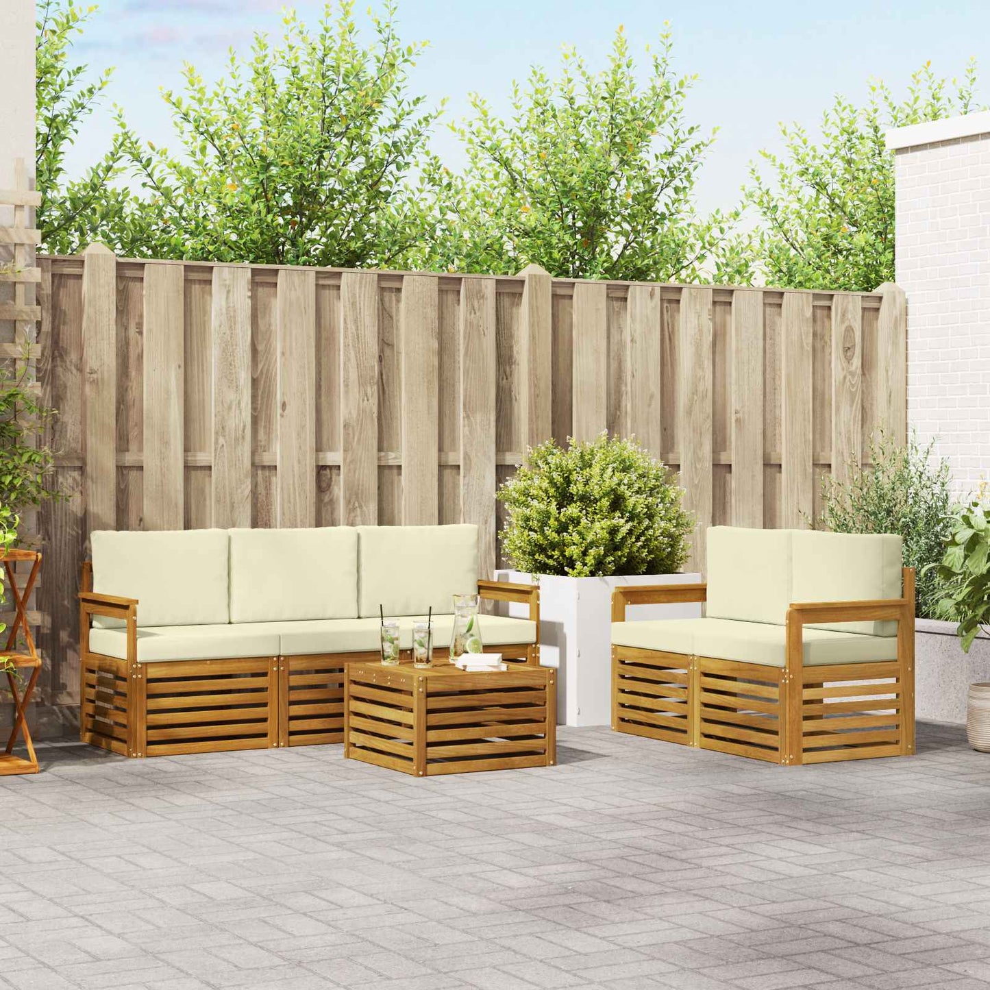 Sofagarnituren 6 pcs Natur und Creme Massivholz Akazie
