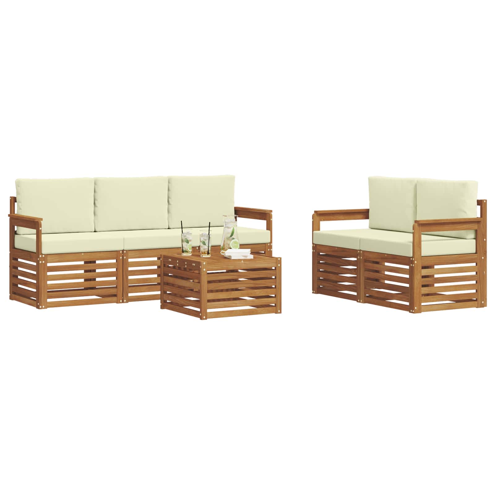 Sofagarnituren 6 pcs Natur und Creme Massivholz Akazie