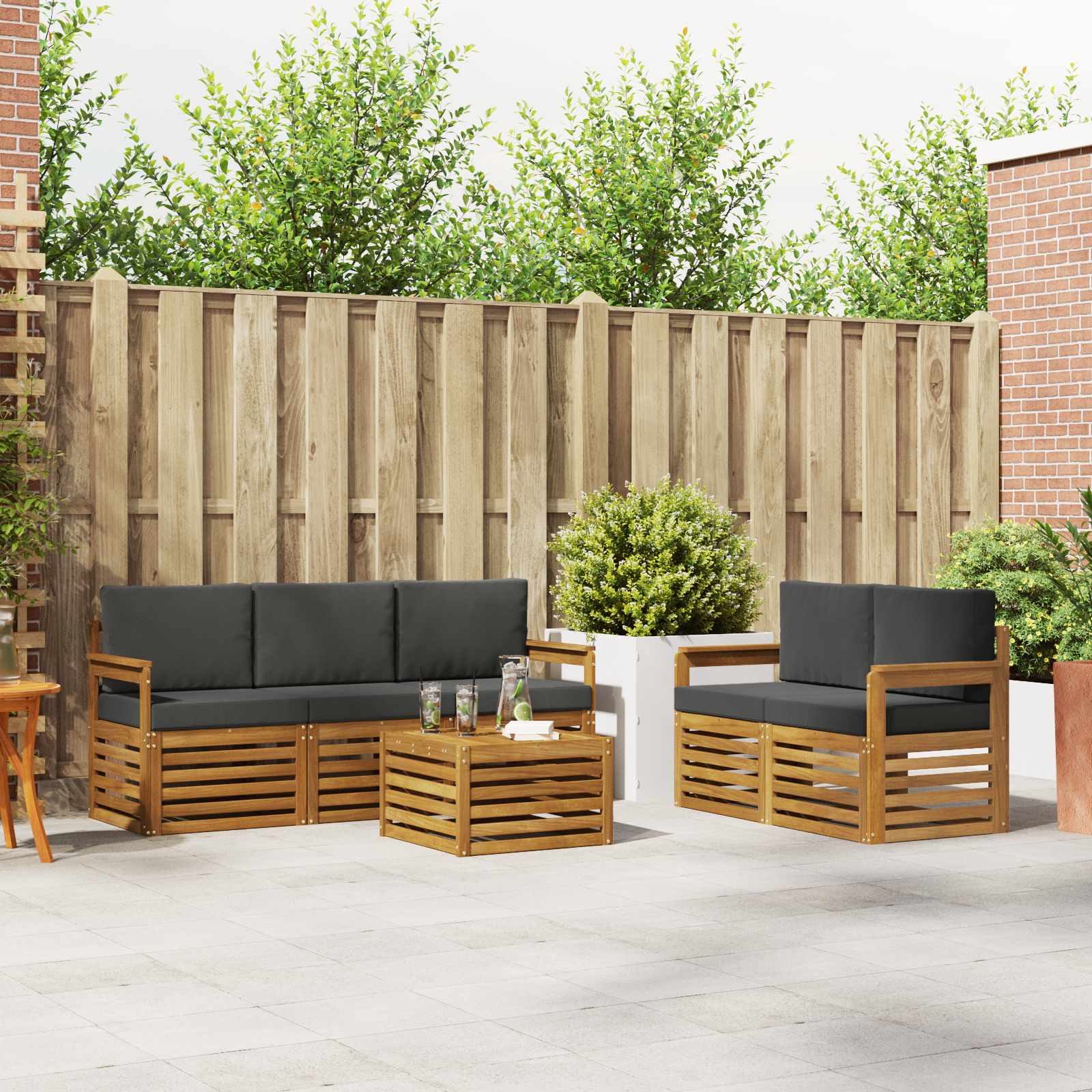 Outdoor-Sofagarnitur 6 stk. Natur und Anthrazit