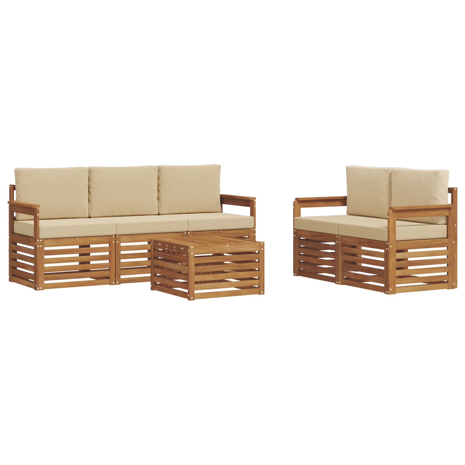 Outdoor-Sofagarnitur 6 stk. Natur und Beige Massivholz Akazie