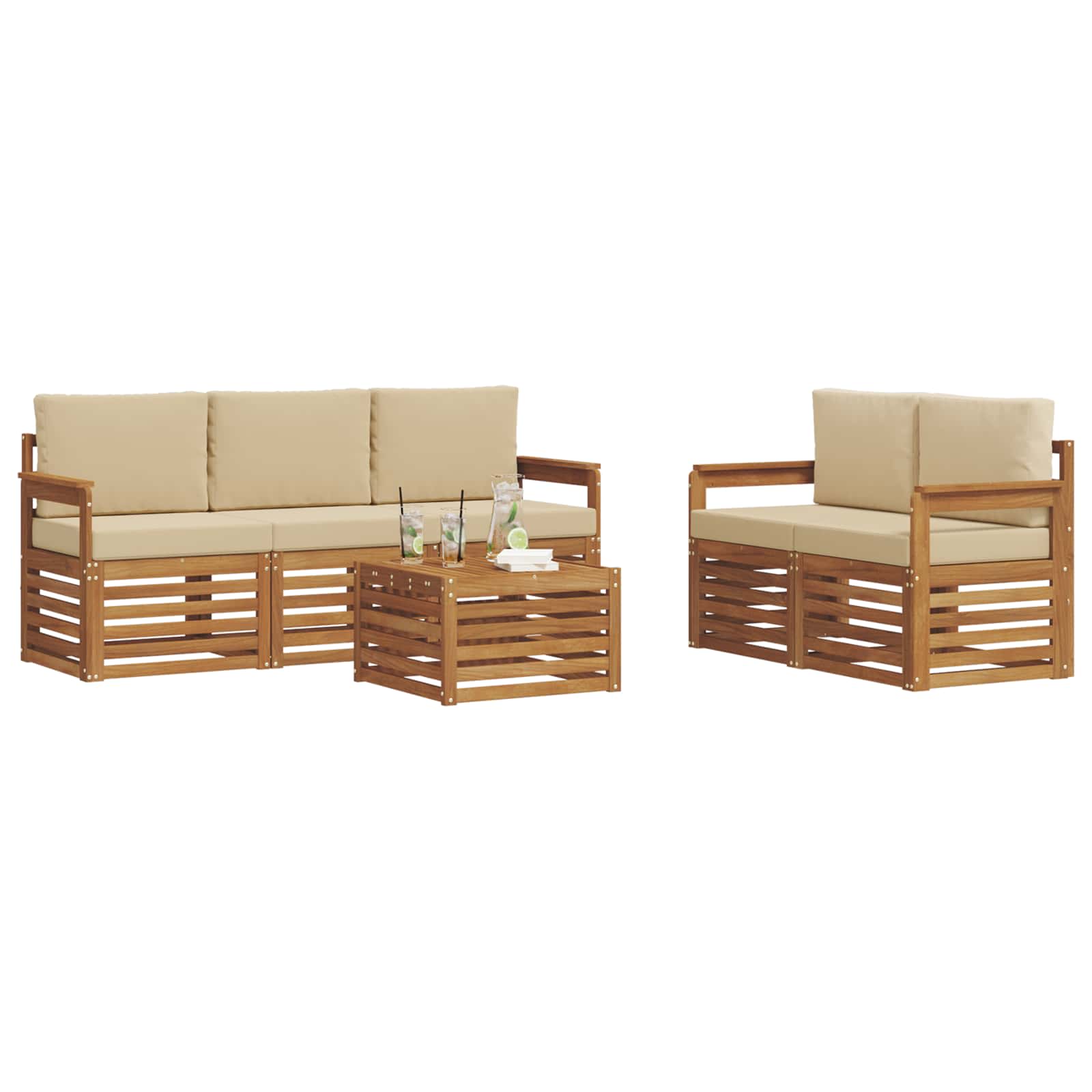 Outdoor-Sofagarnitur 6 stk. Natur und Beige Massivholz Akazie