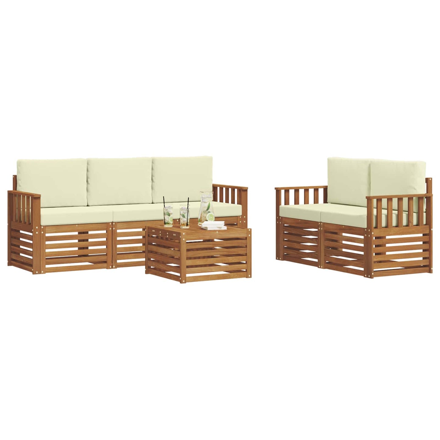 Sofagarnituren 6 pcs Natur und Creme Massivholz Akazie