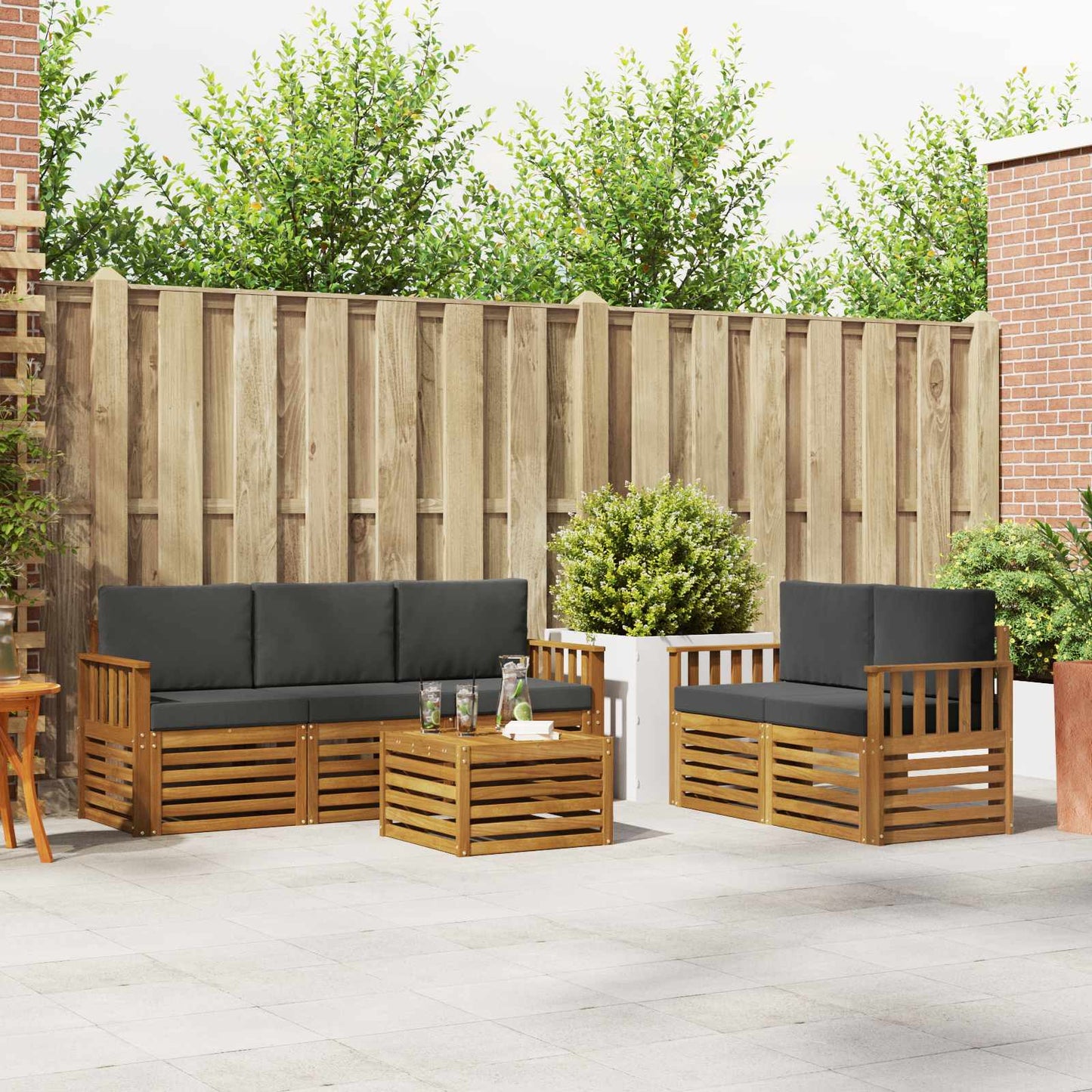 Outdoor-Sofagarnitur 6 stk. Natur und Anthrazit