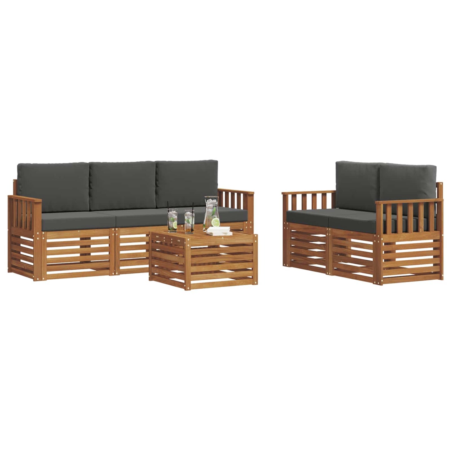 Outdoor-Sofagarnitur 6 stk. Natur und Anthrazit