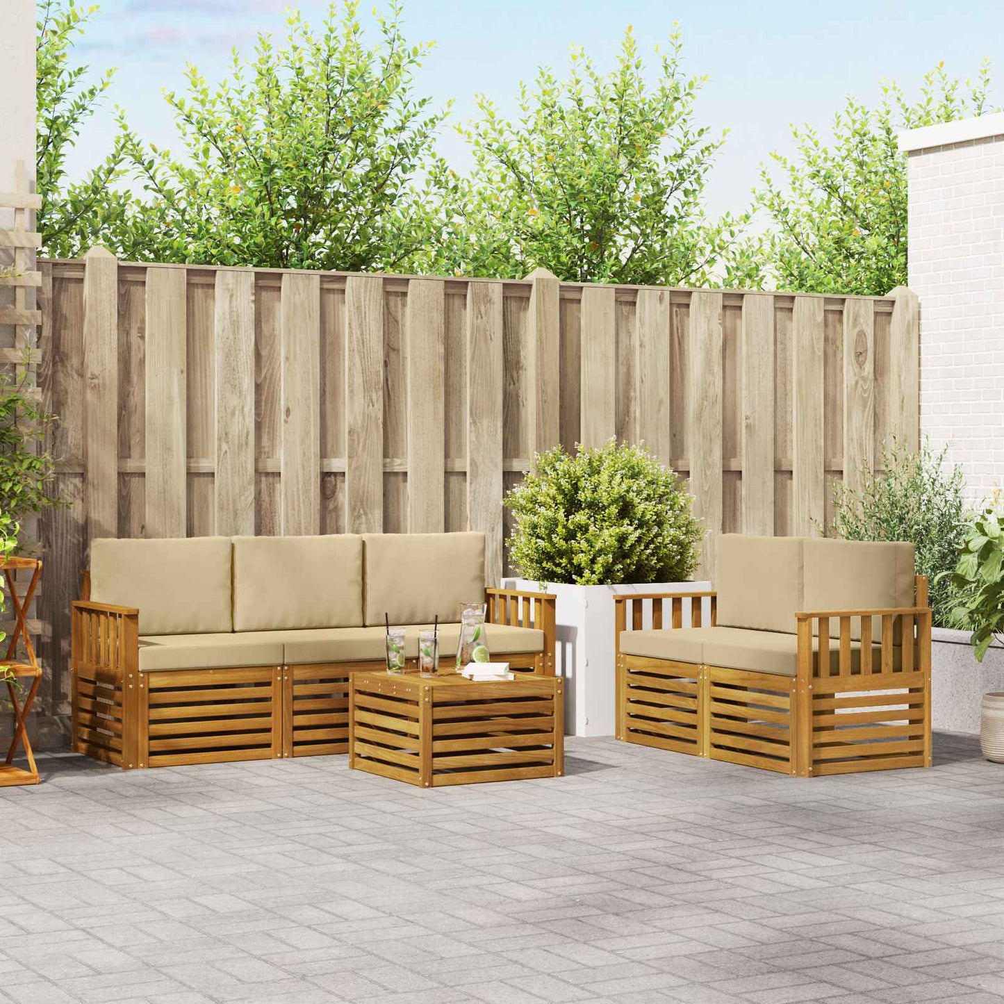 Outdoor-Sofagarnitur 6 stk. Natur und Beige Massivholz Akazie