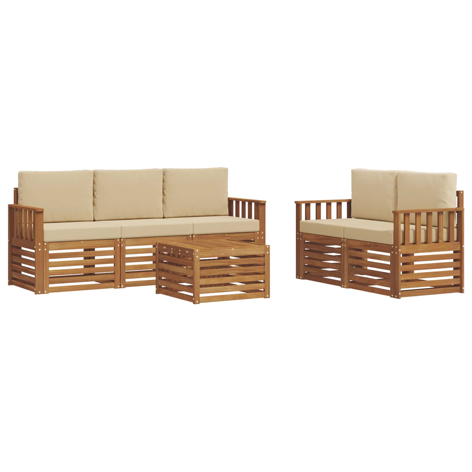 Outdoor-Sofagarnitur 6 stk. Natur und Beige Massivholz Akazie
