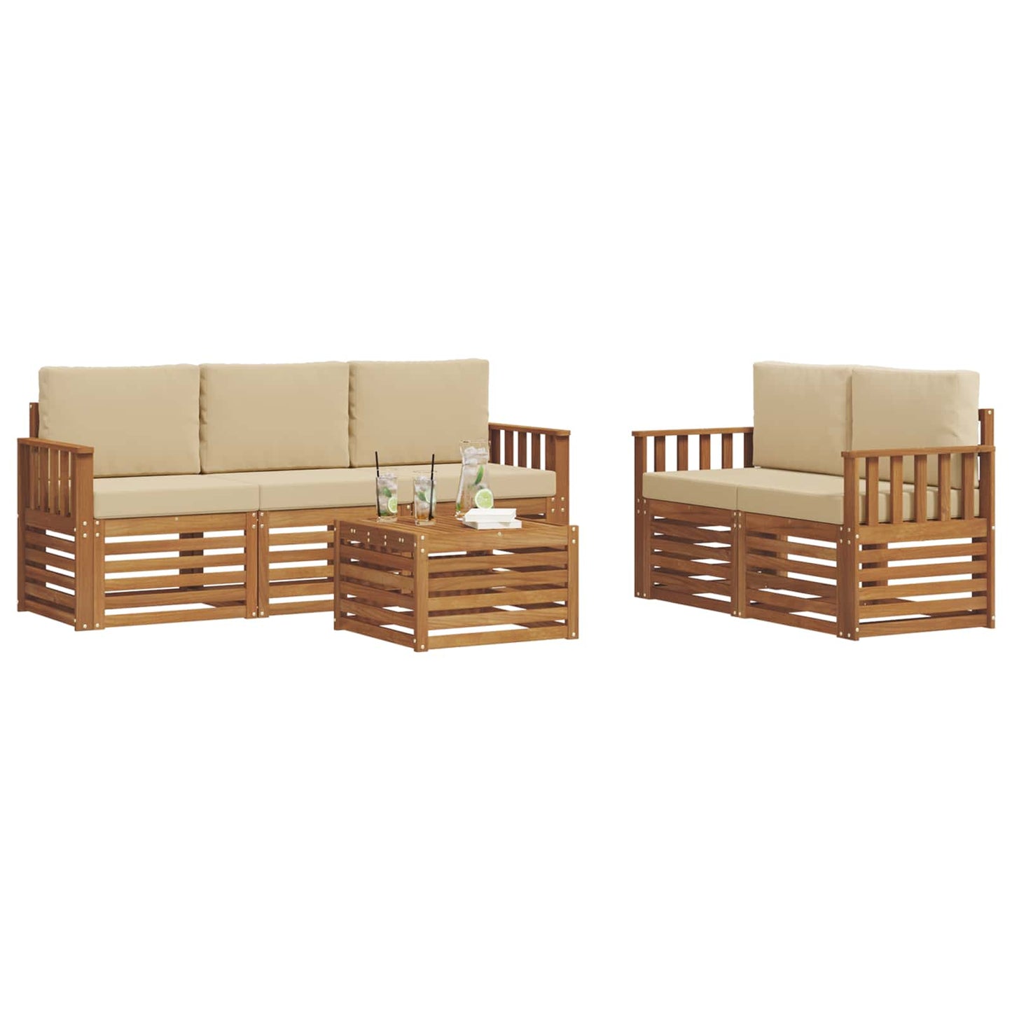 Outdoor-Sofagarnitur 6 stk. Natur und Beige Massivholz Akazie