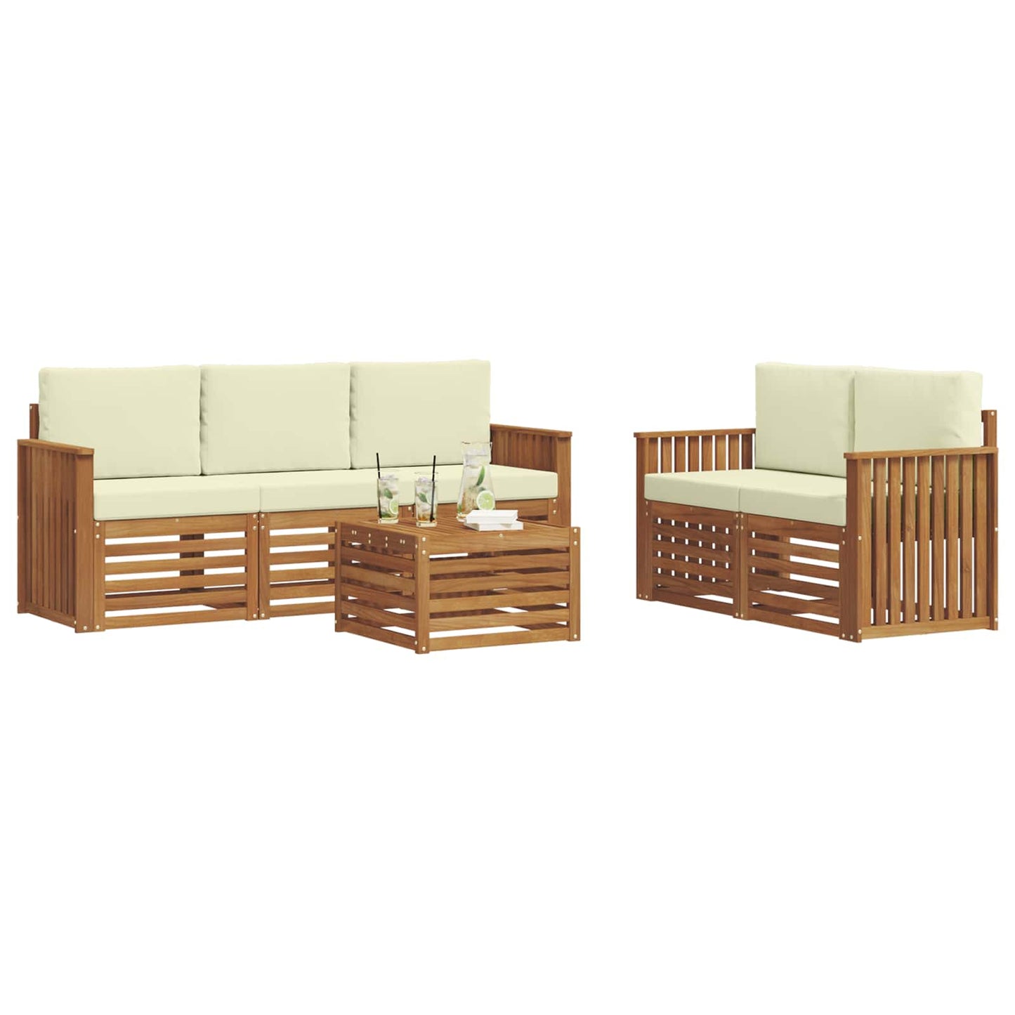 Outdoor-Sofagarnitur 6 stk. Natur und Creme Massivholz Akazie
