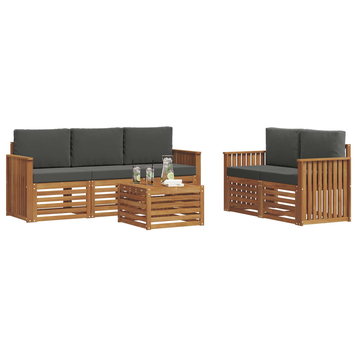 Outdoor-Sofagarnitur 6 stk. Natur und Anthrazit