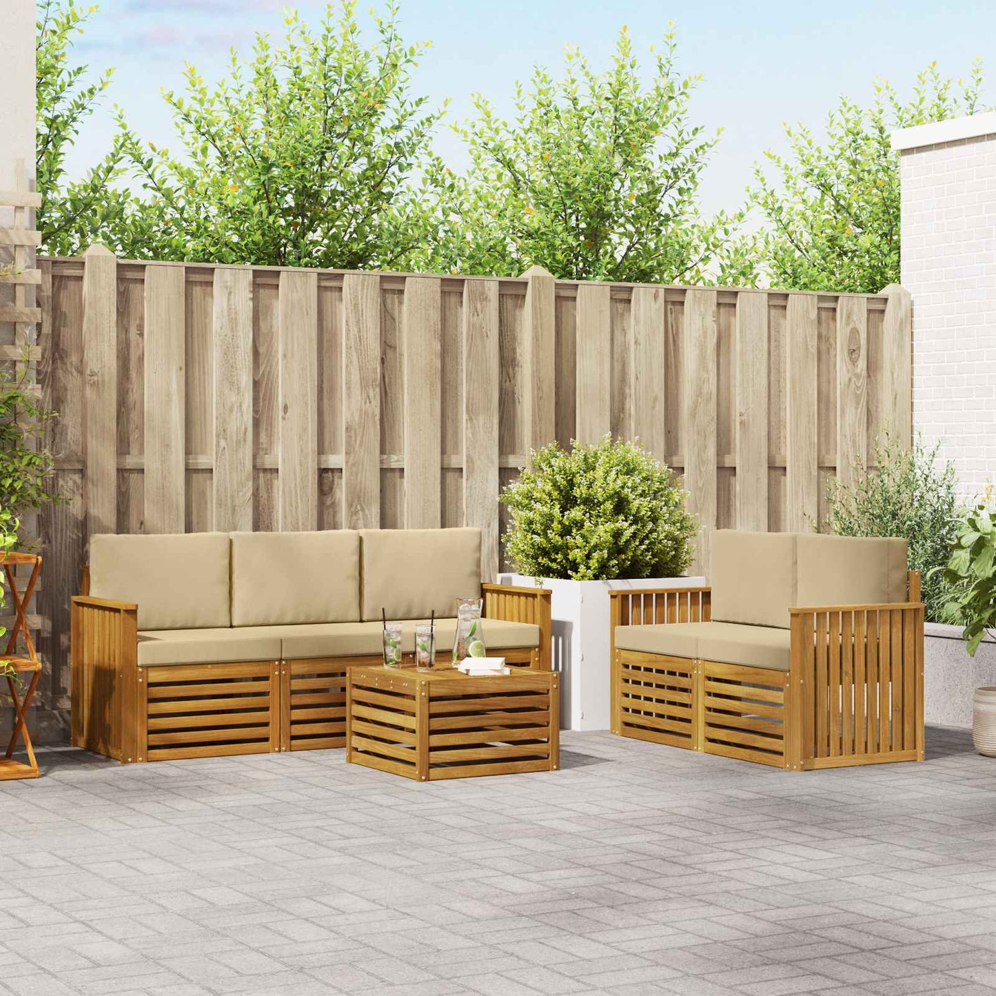 Outdoor-Sofagarnitur 6 stk. Natur und Beige Massivholz Akazie