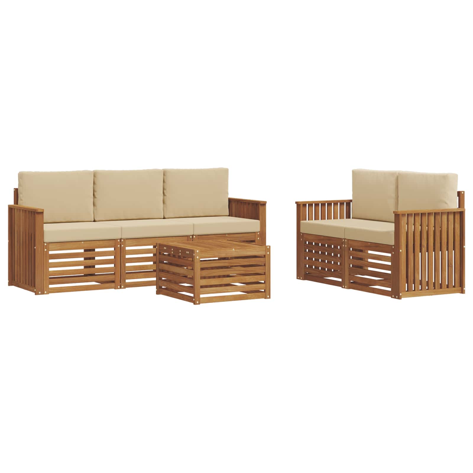 Outdoor-Sofagarnitur 6 stk. Natur und Beige Massivholz Akazie