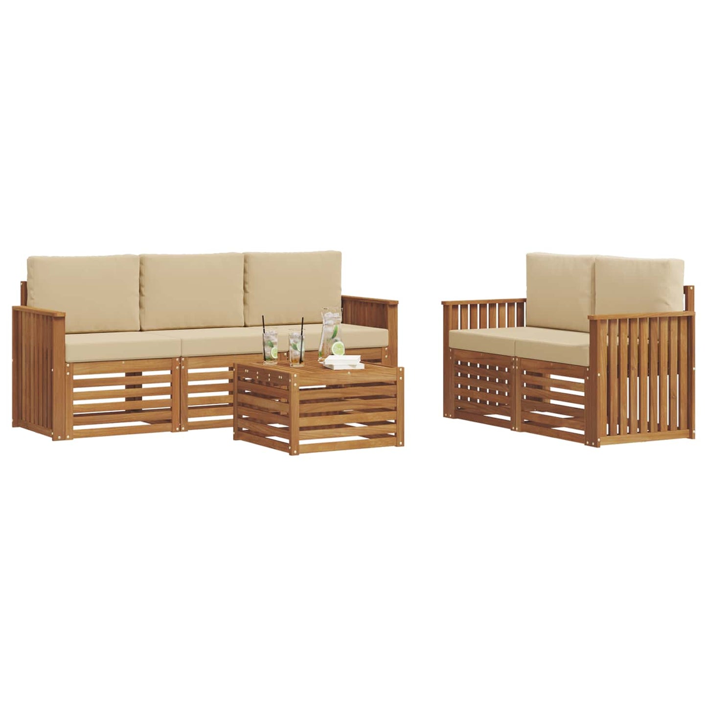 Outdoor-Sofagarnitur 6 stk. Natur und Beige Massivholz Akazie