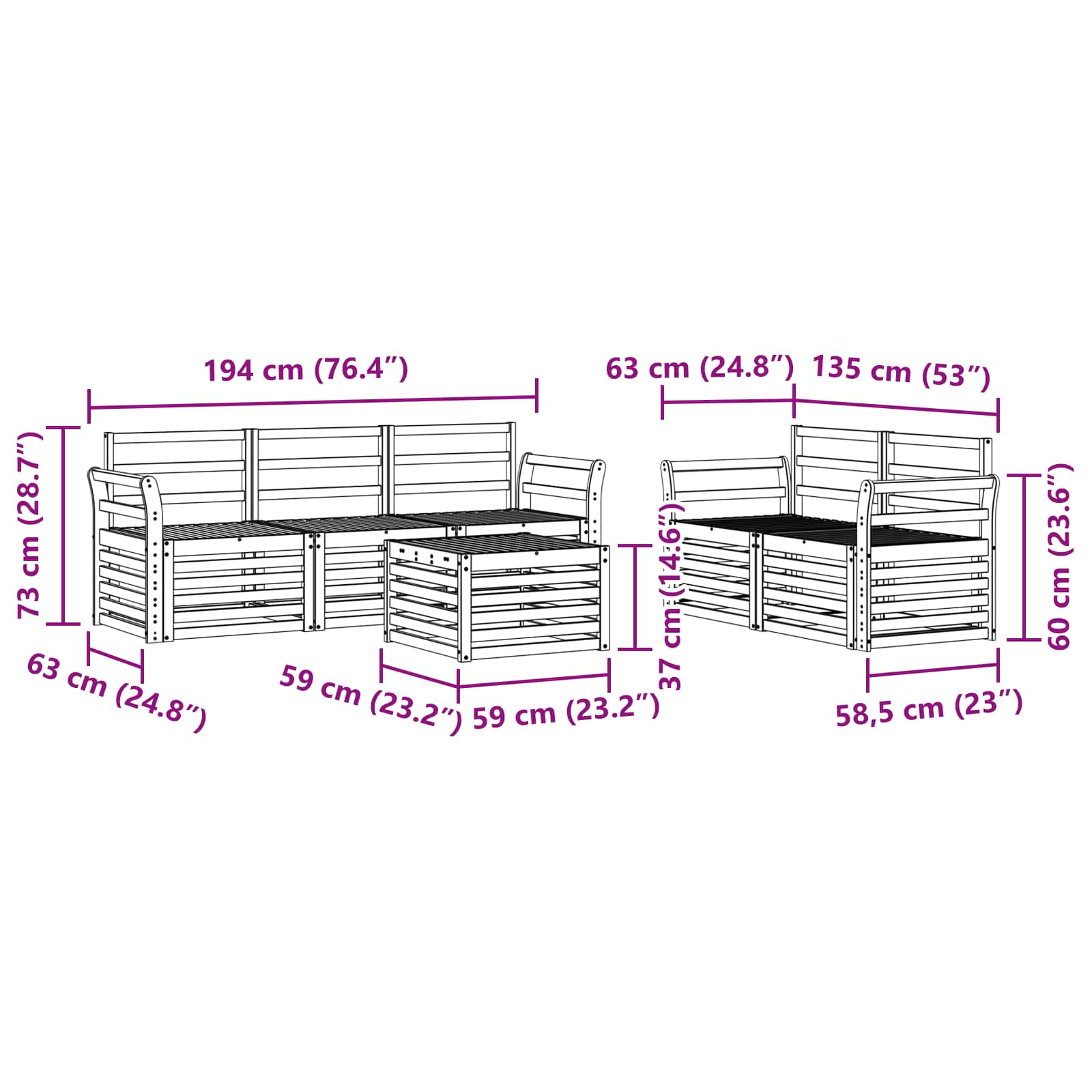 Sofagarnituren 6 pcs Natur Massivholz Akazie