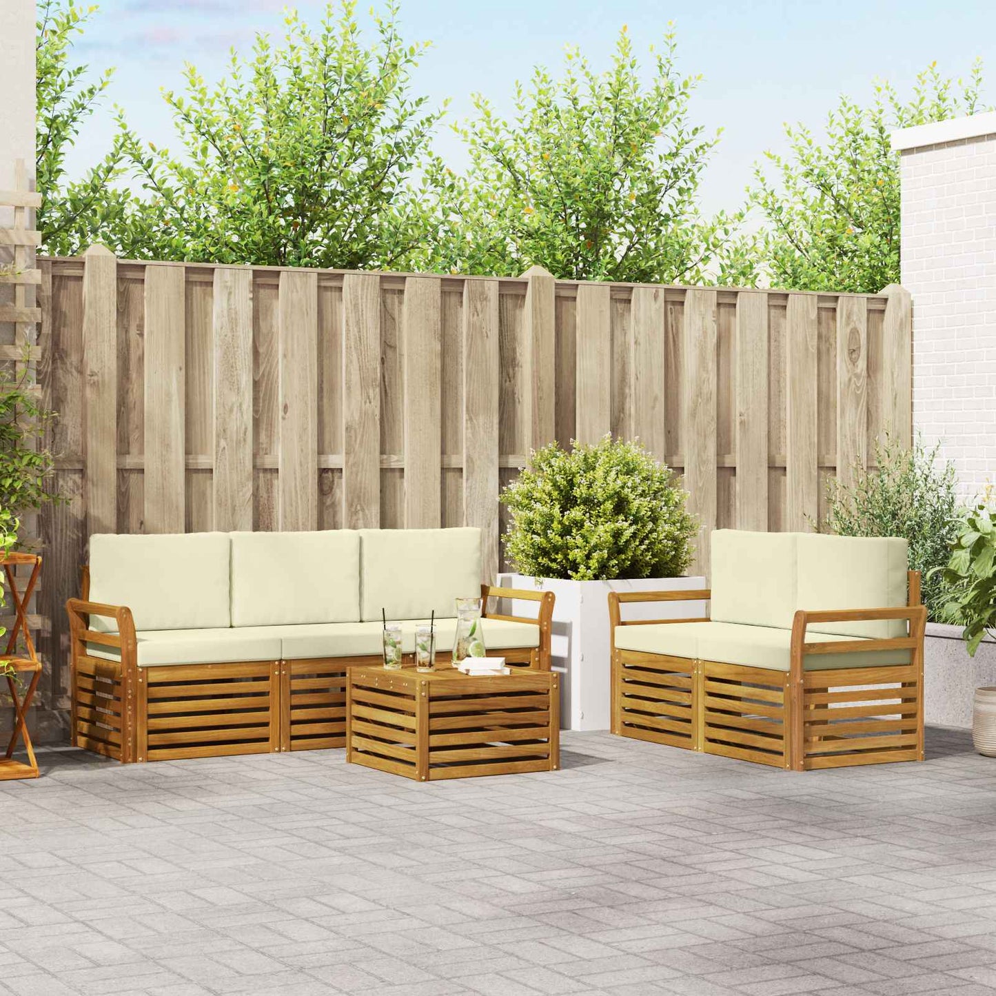 Sofagarnituren 6 pcs Natur und Creme Massivholz Akazie