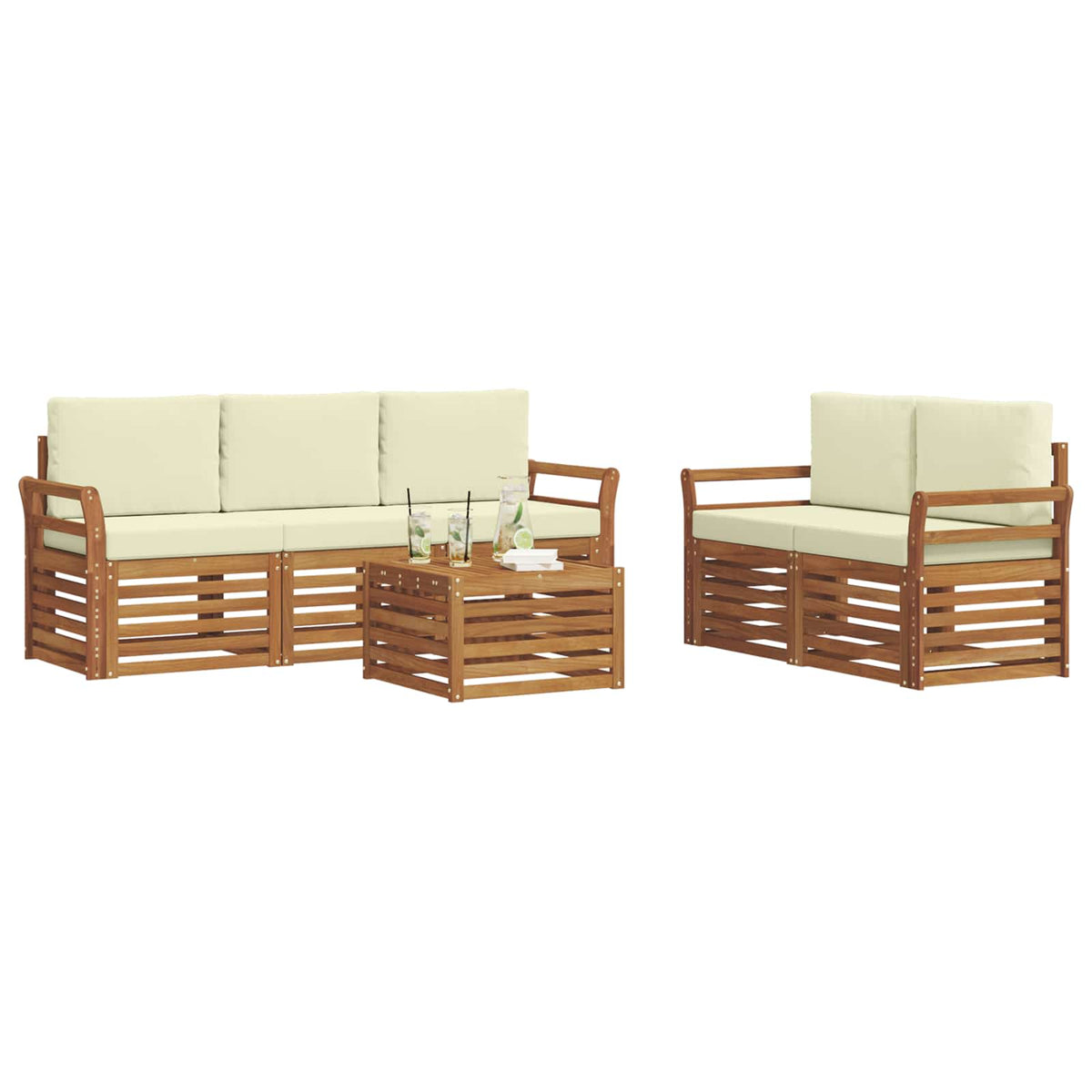 Outdoor-Sofagarnitur 6 stk. Natur und Creme Massivholz Akazie
