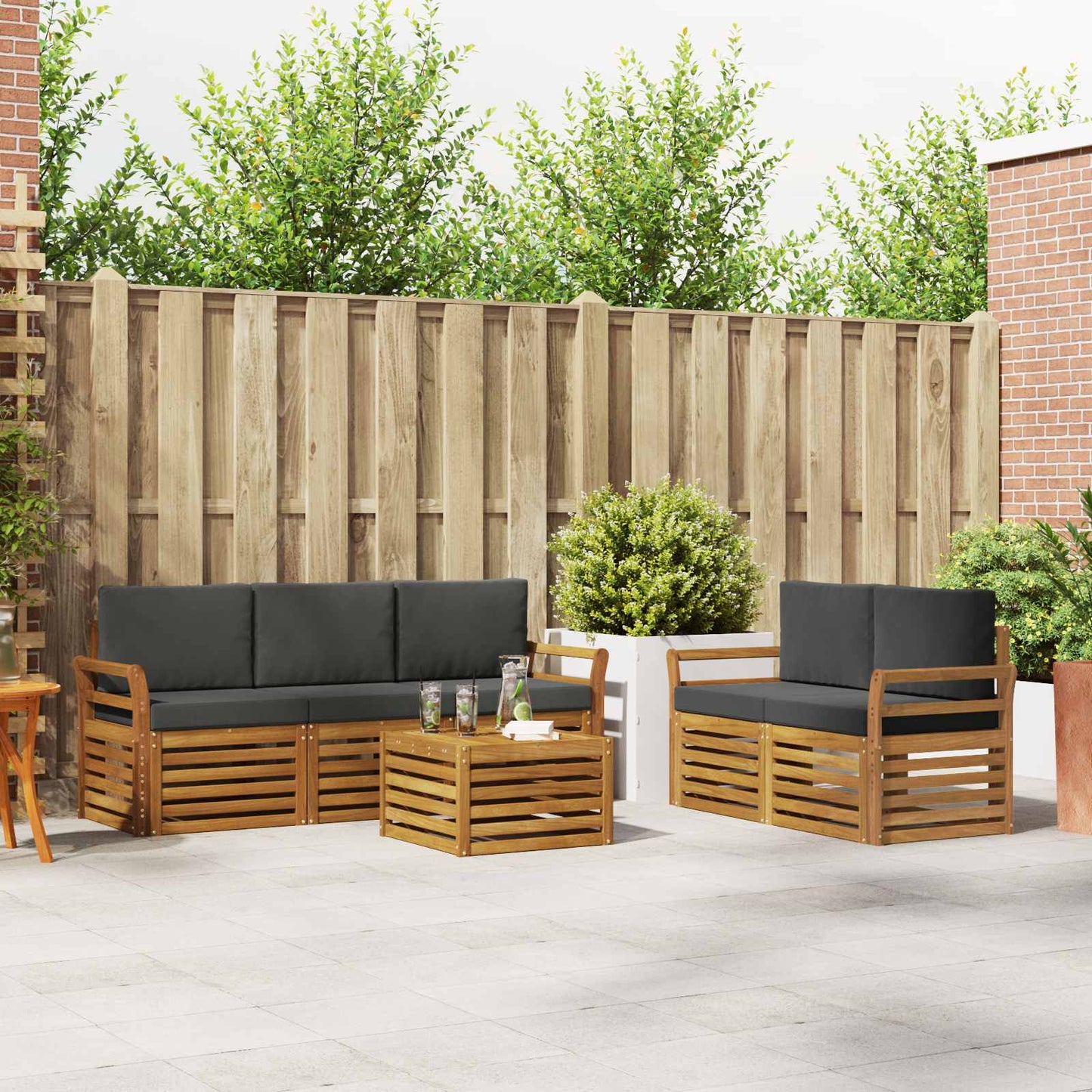 Outdoor-Sofagarnitur 6 stk. Natur und Anthrazit