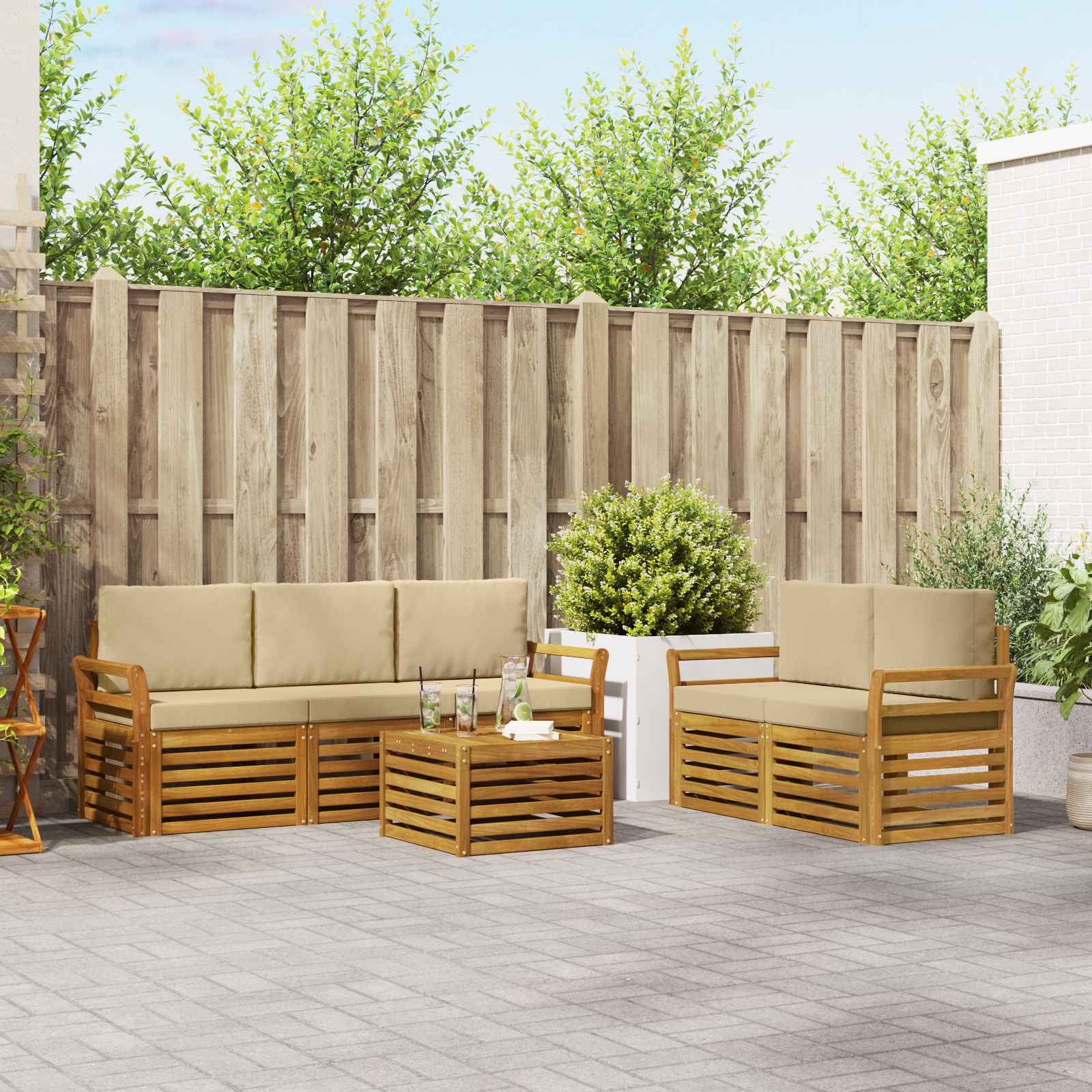Outdoor-Sofagarnitur 6 stk. Natur und Beige Massivholz Akazie