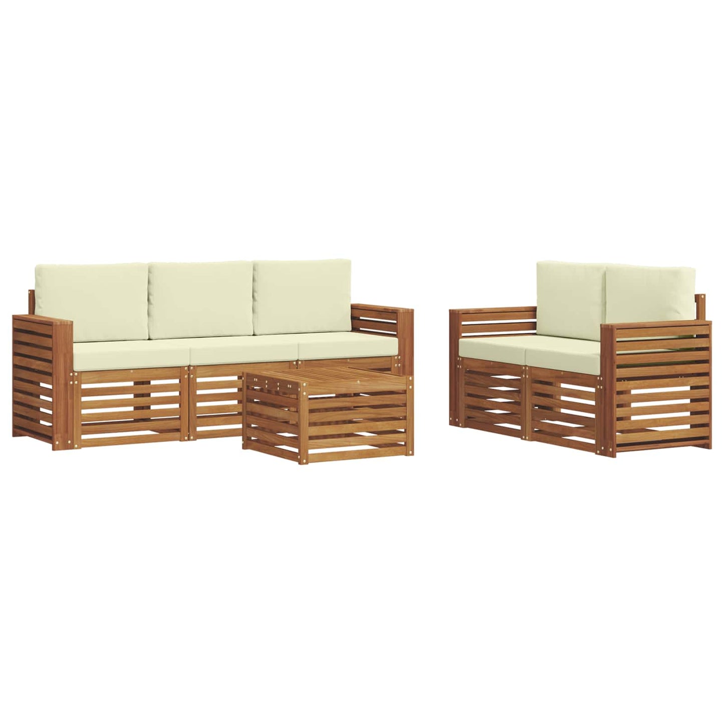 Outdoor-Sofagarnitur 6 stk. Natur und Creme Massivholz Akazie