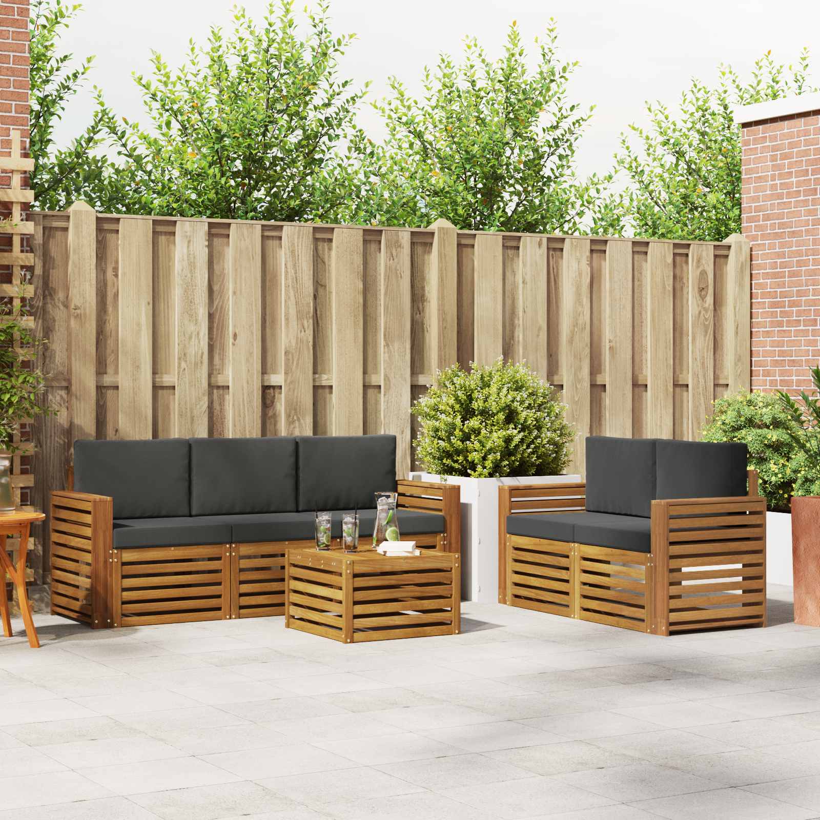 Outdoor-Sofagarnitur 6 stk. Natur und Anthrazit