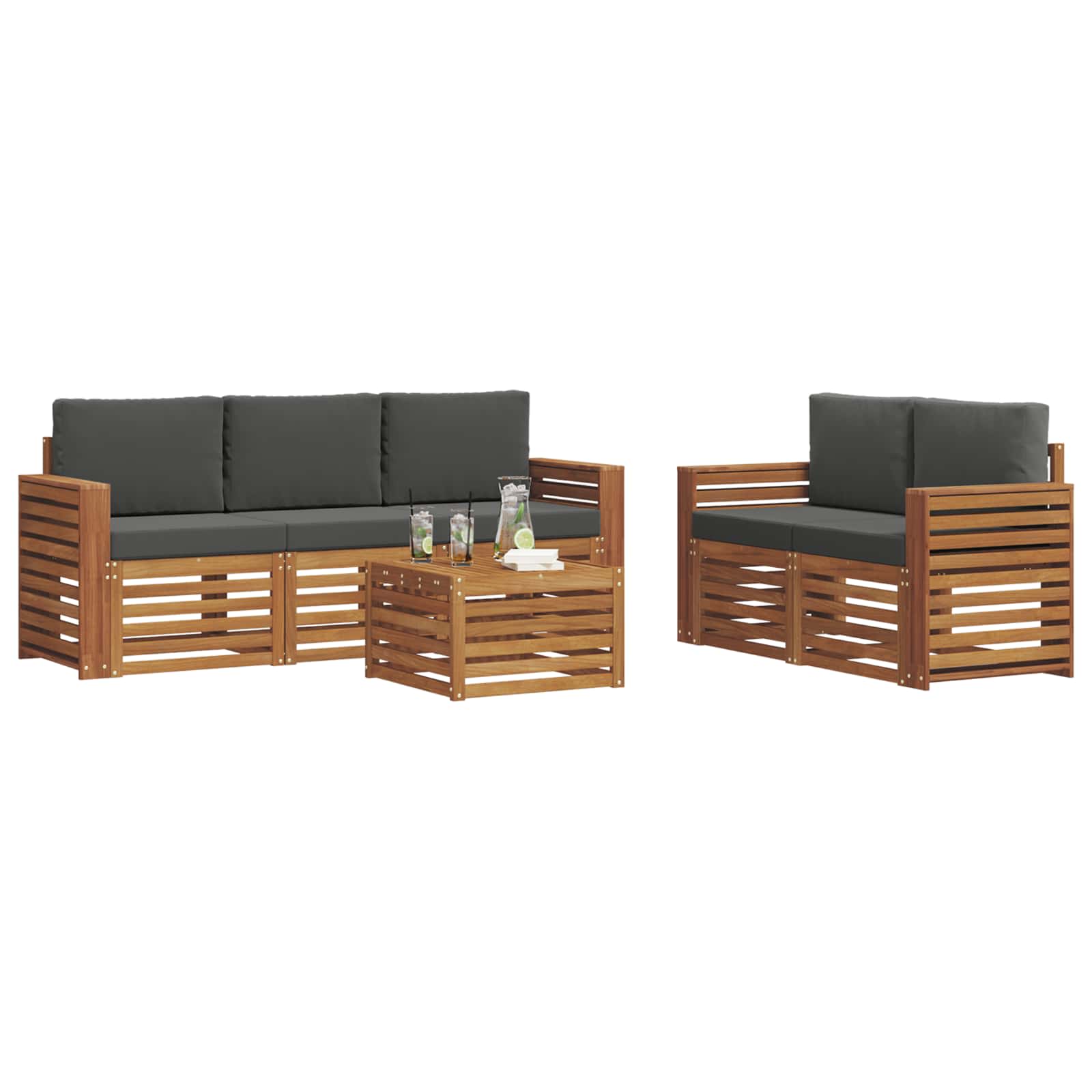Outdoor-Sofagarnitur 6 stk. Natur und Anthrazit