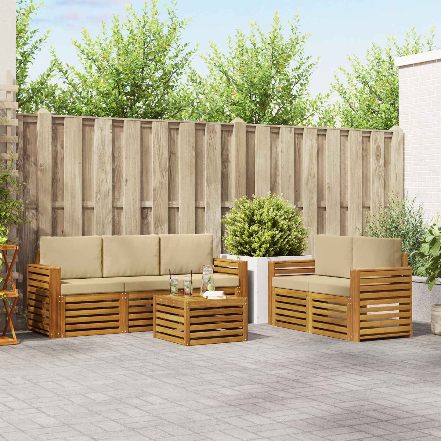 Sofagarnituren 6 pcs Natur und Beige Massivholz Akazie