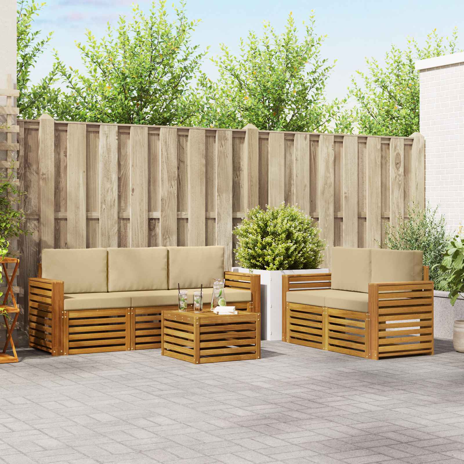 Sofagarnituren 6 pcs Natur und Beige Massivholz Akazie