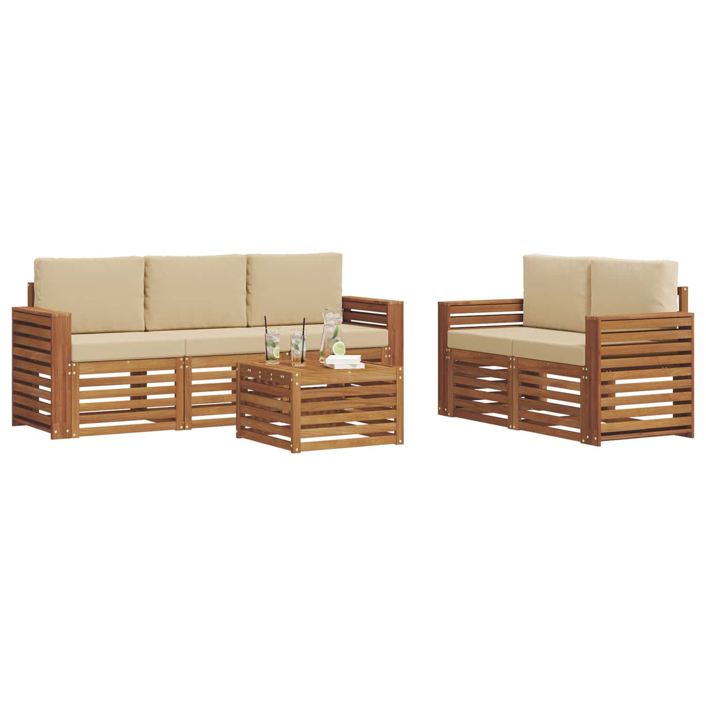 Sofagarnituren 6 pcs Natur und Beige Massivholz Akazie