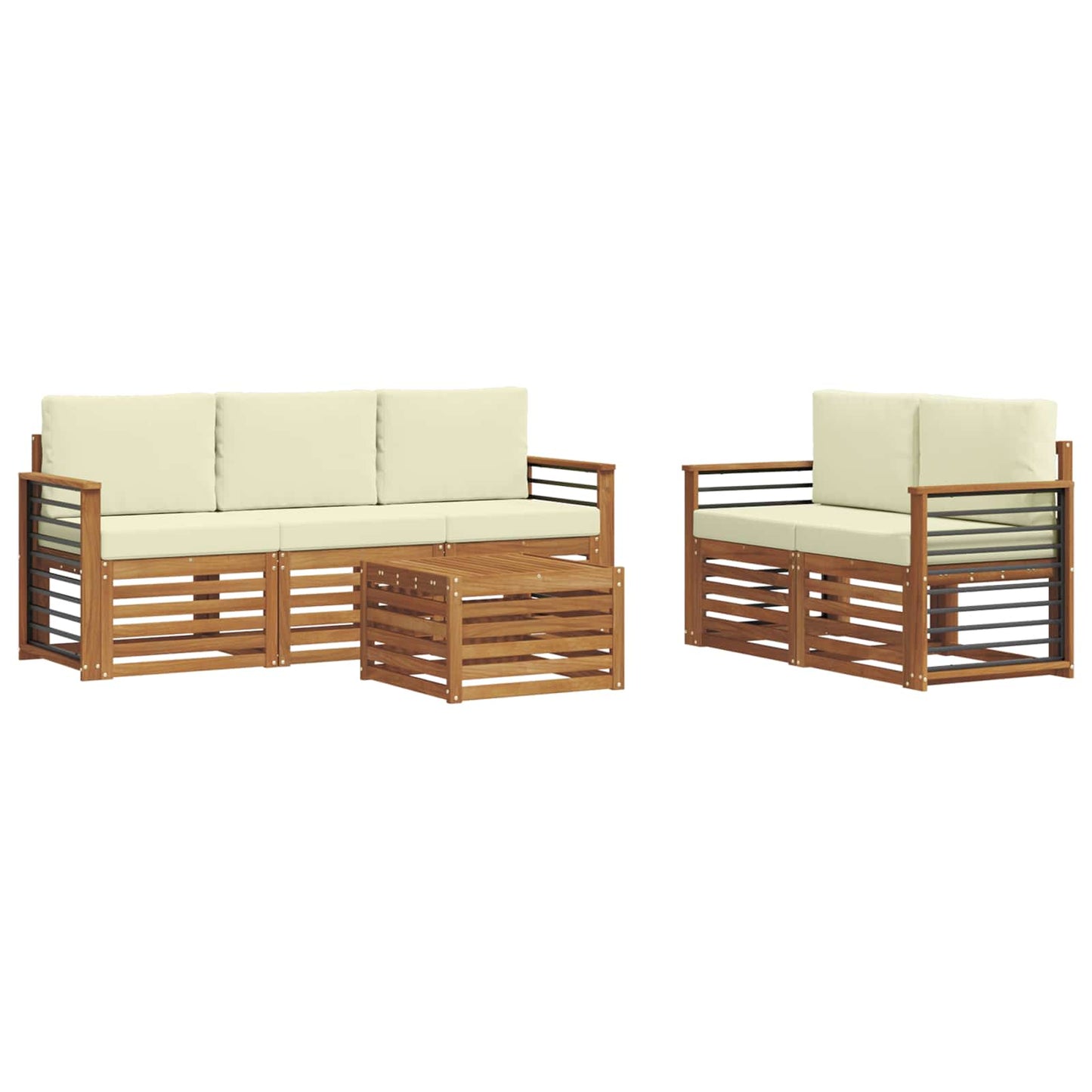 Outdoor-Sofagarnitur 6 stk. Natur und Creme Massivholz Akazie